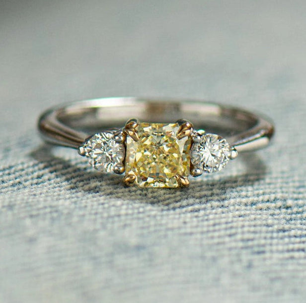 Yellow Diamond Ring - 18K White & Yellow Gold