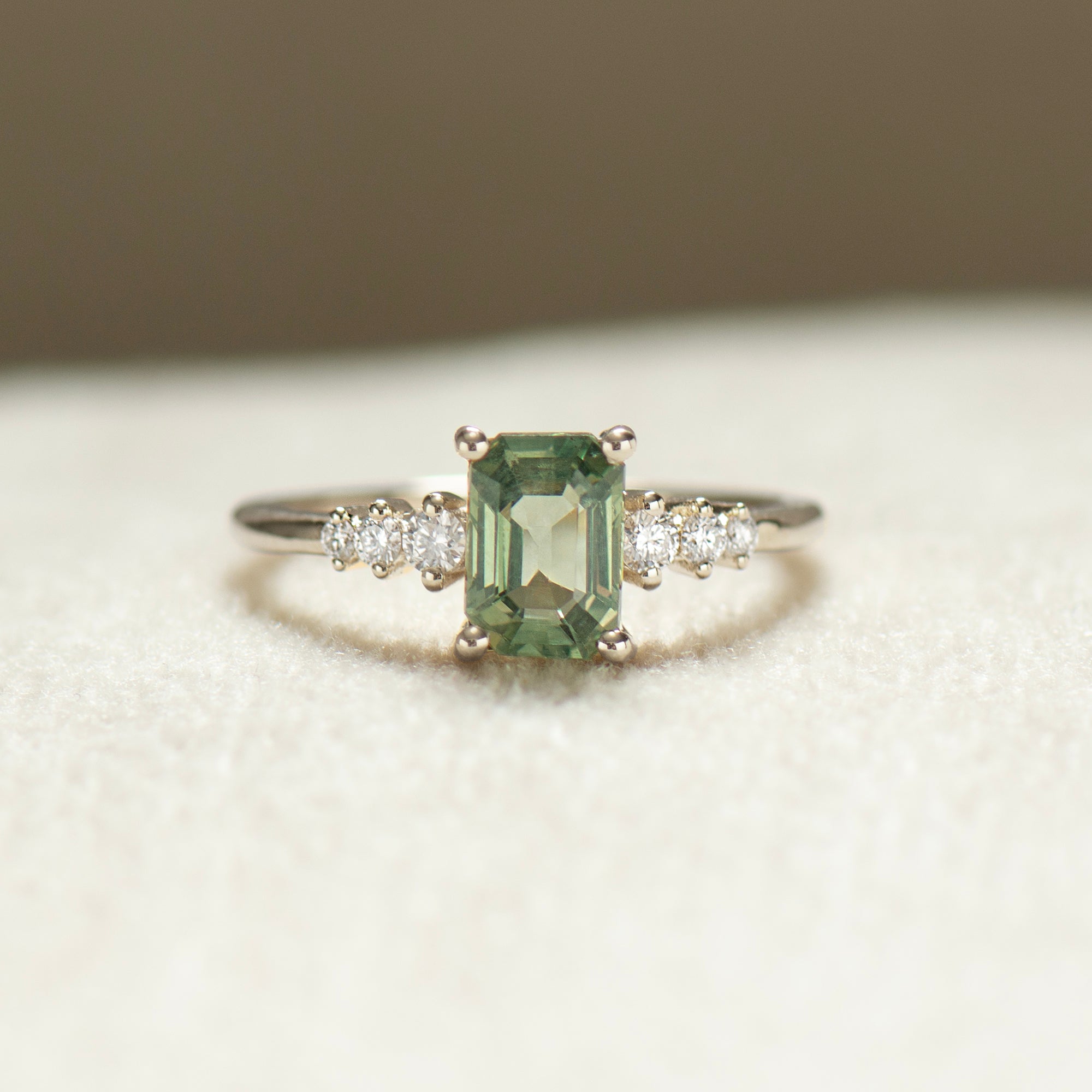 Emerald Cut Green Sapphire Engagement Ring