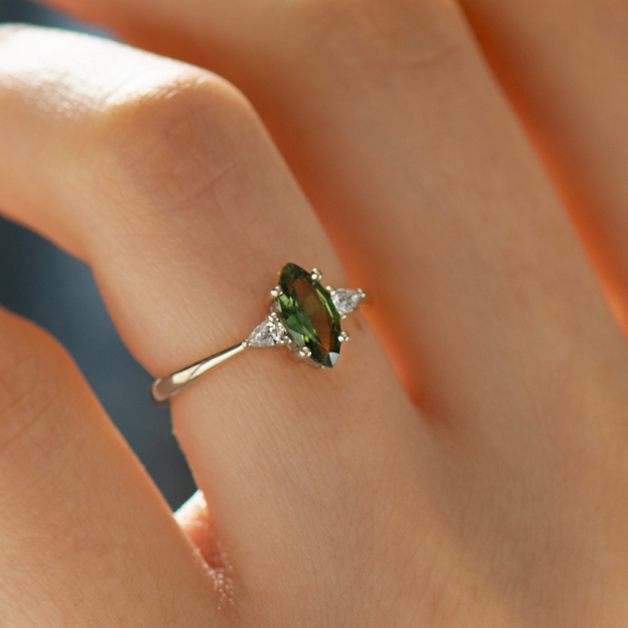 Green Sapphire Engagement Ring - Marquise