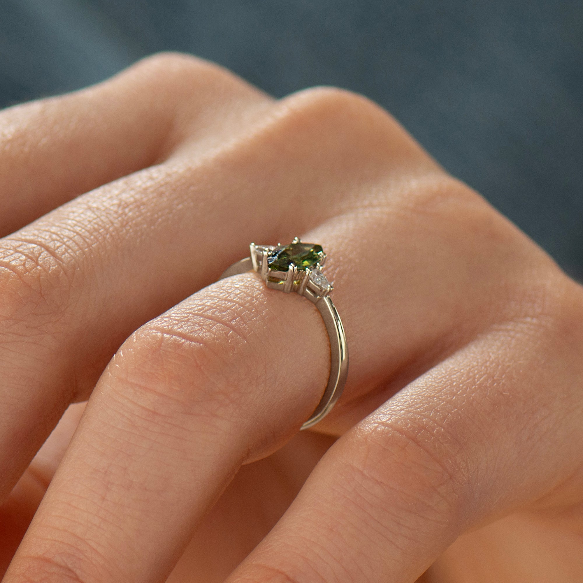 Green Sapphire Engagement Ring - Marquise
