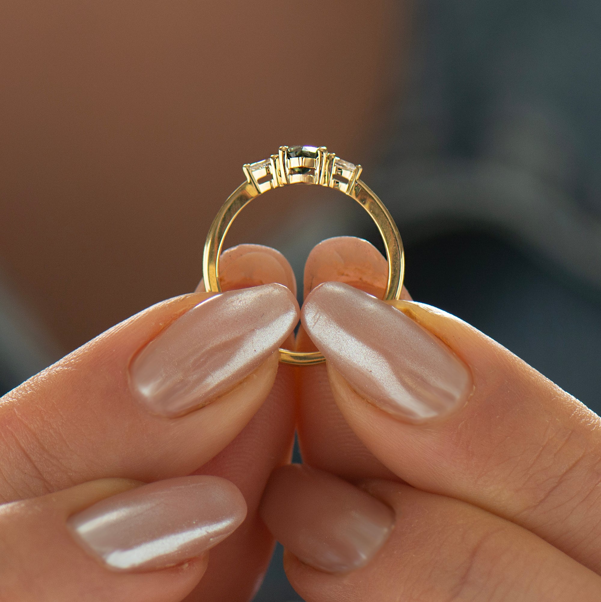 Green Sapphire Engagement Ring - Marquise