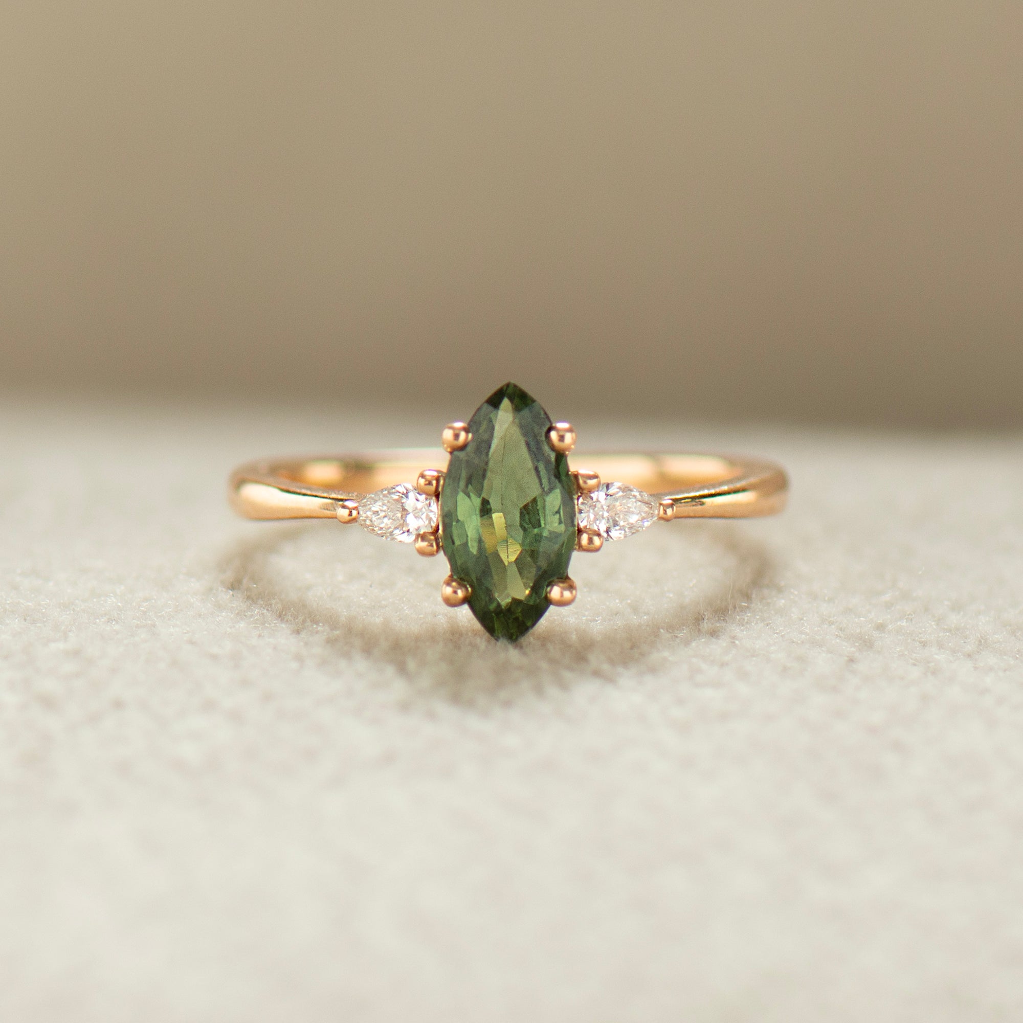 Green Sapphire Engagement Ring - Marquise