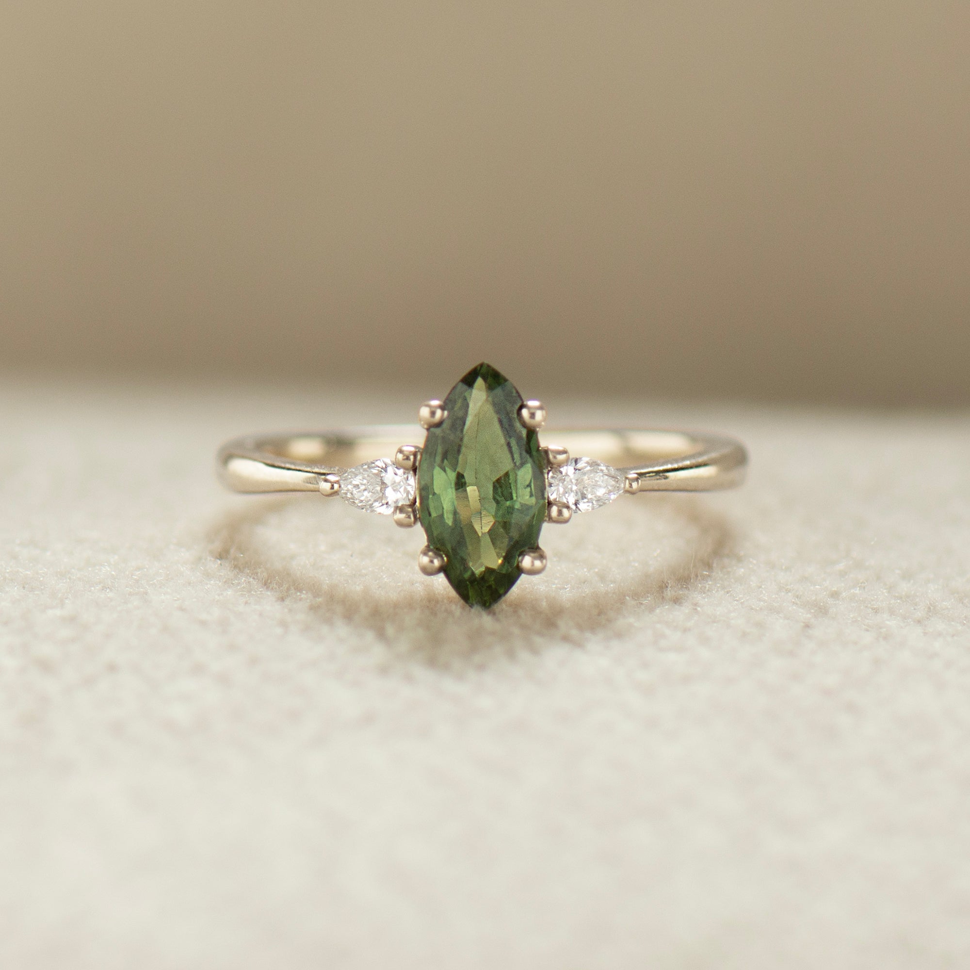 Green Sapphire Engagement Ring - Marquise