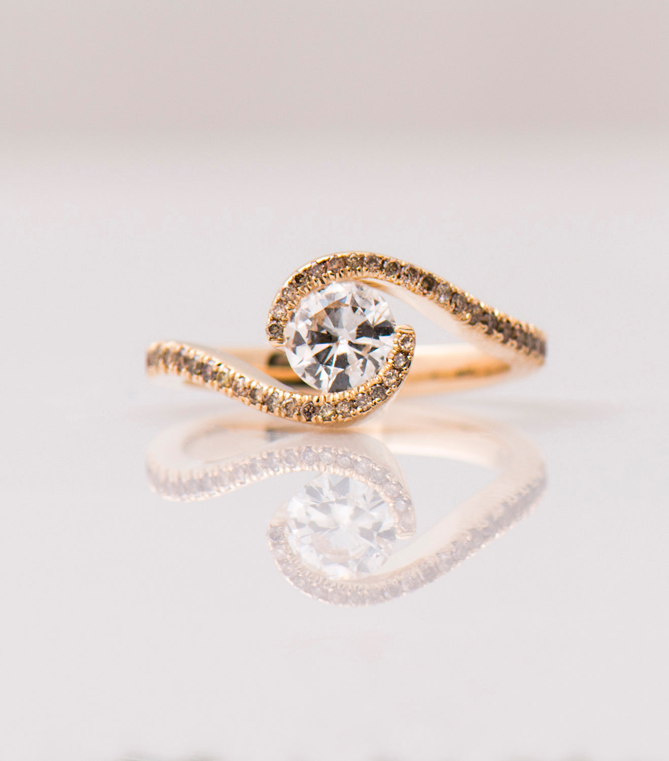 Twisted Engagement Ring Set With Brown Diamonds