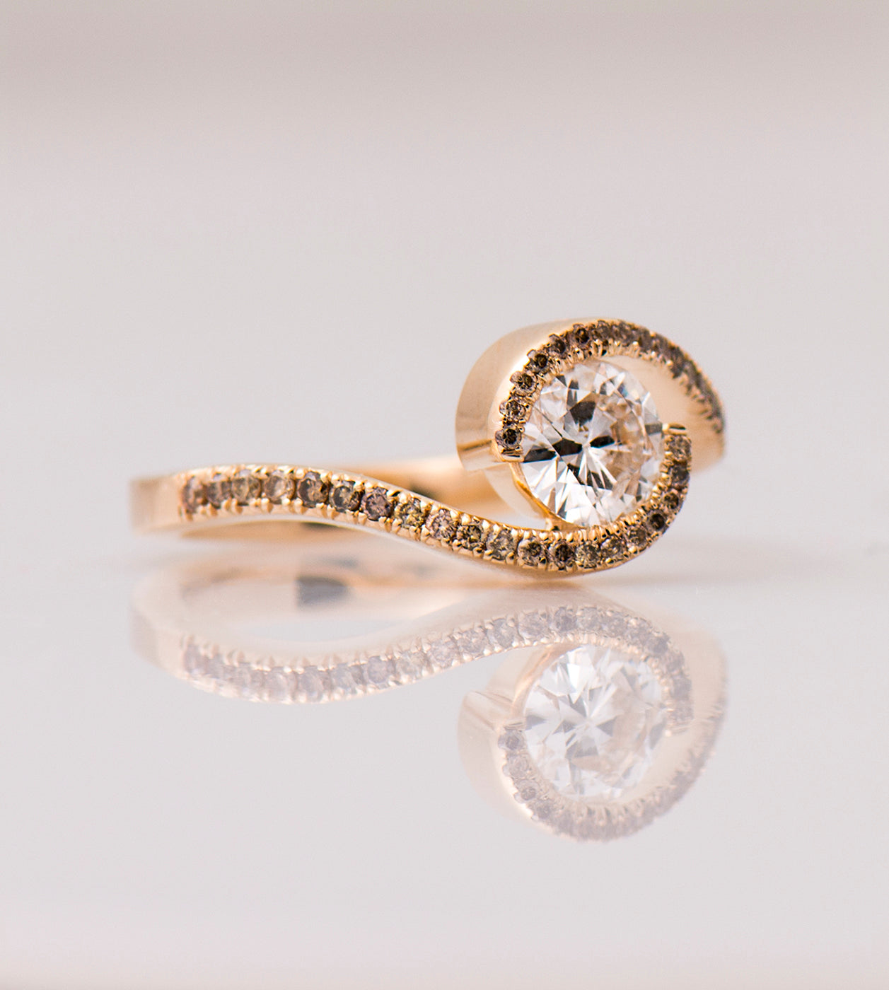 Twisted Engagement Ring Set With Brown Diamonds