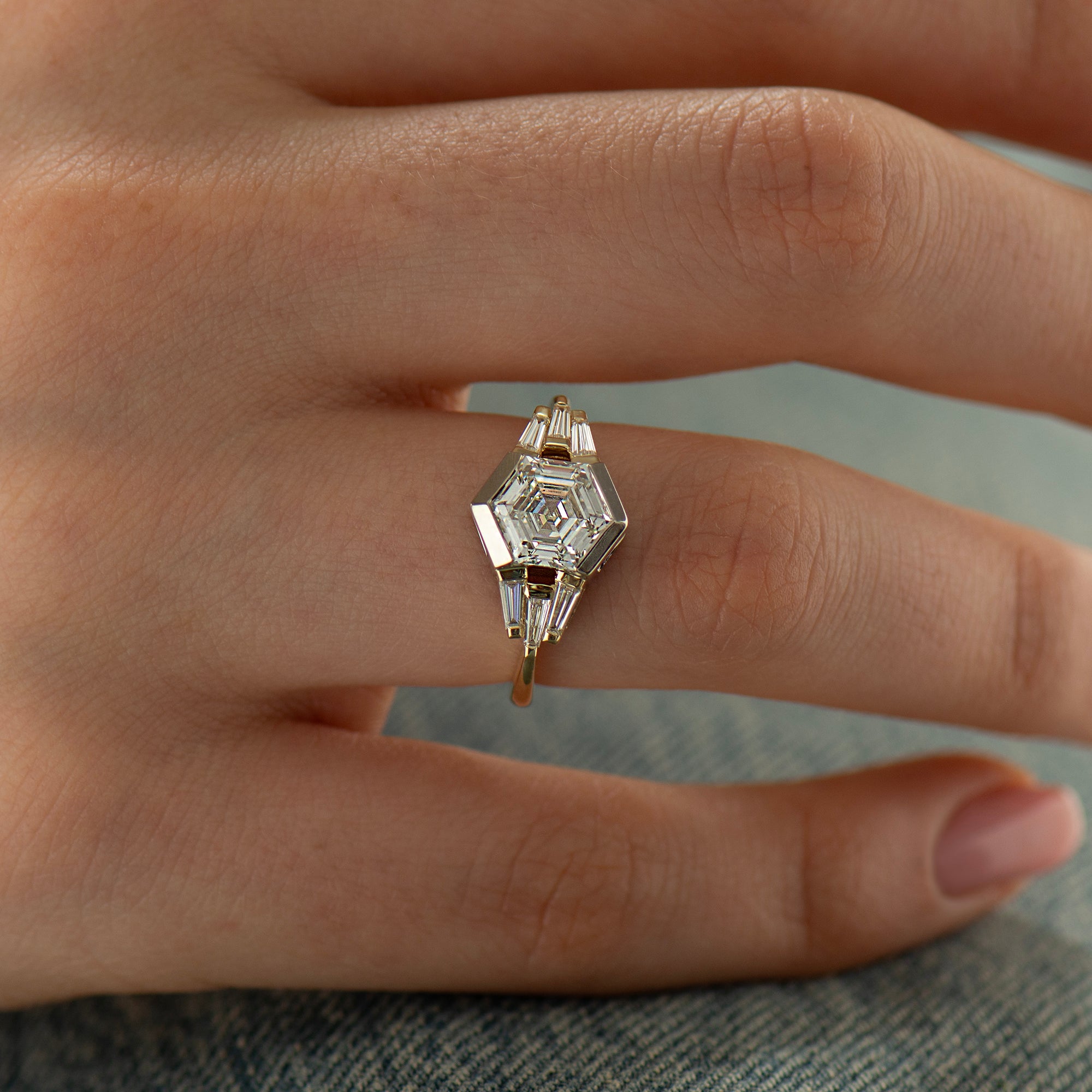 Unique Hexagon Diamond Ring