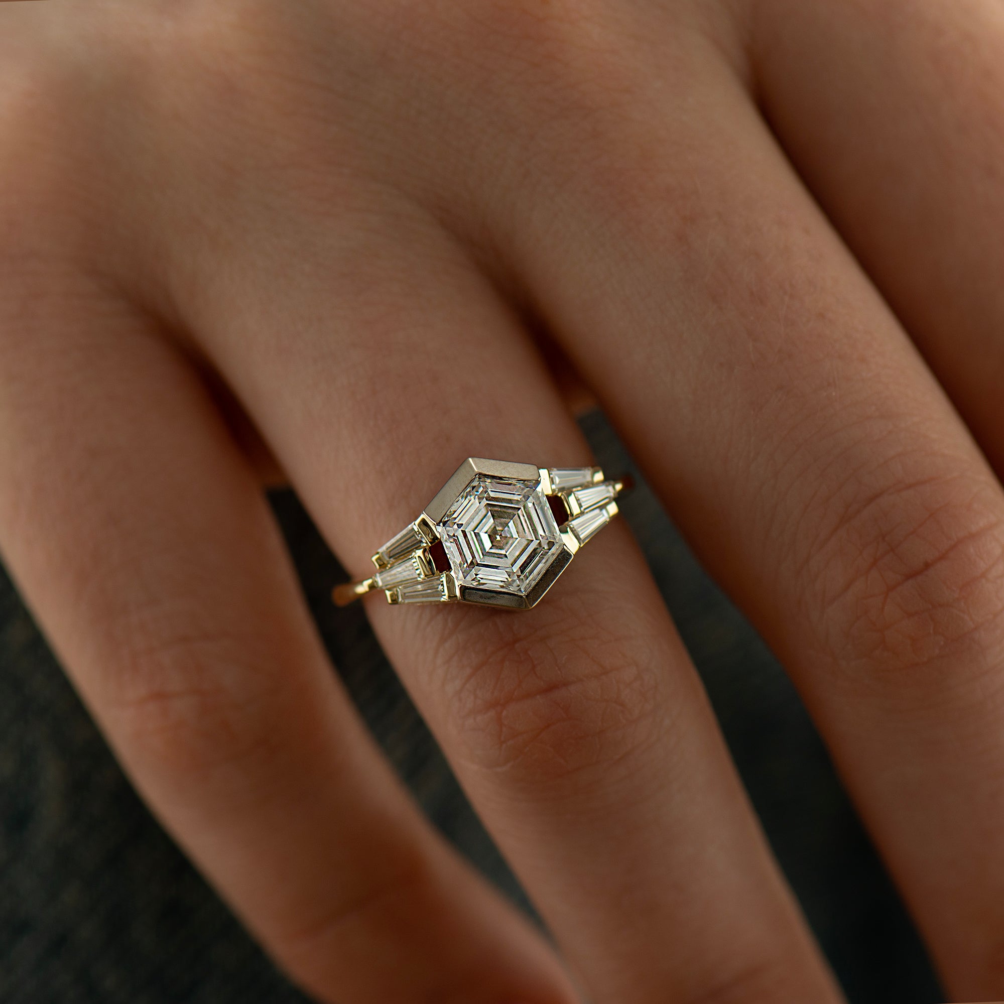 Unique Hexagon Diamond Ring