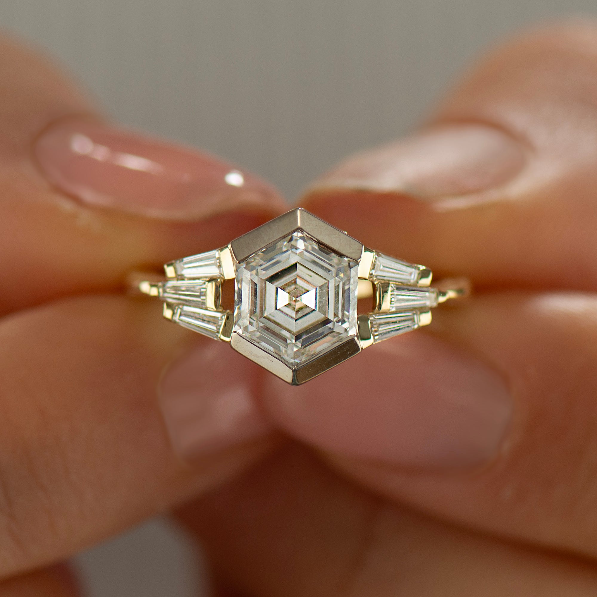 Unique Hexagon Diamond Ring