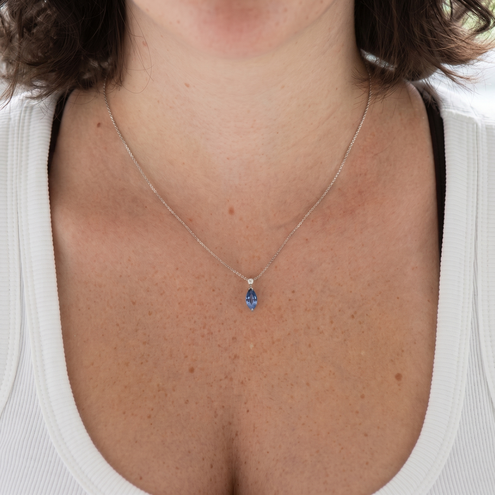 Marquise Bright Blue Sapphire Necklace