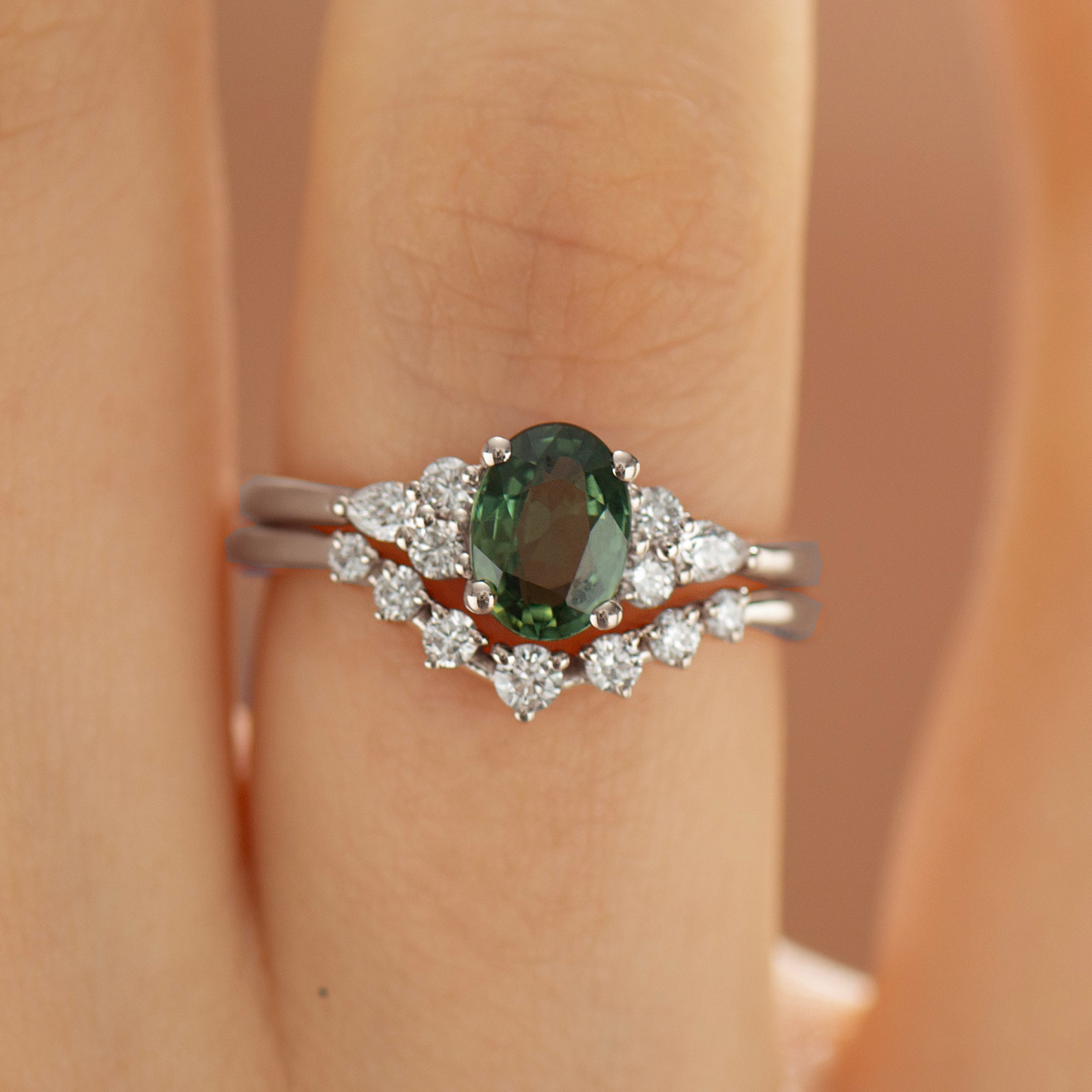 Forest Green Sapphire Engagement Ring