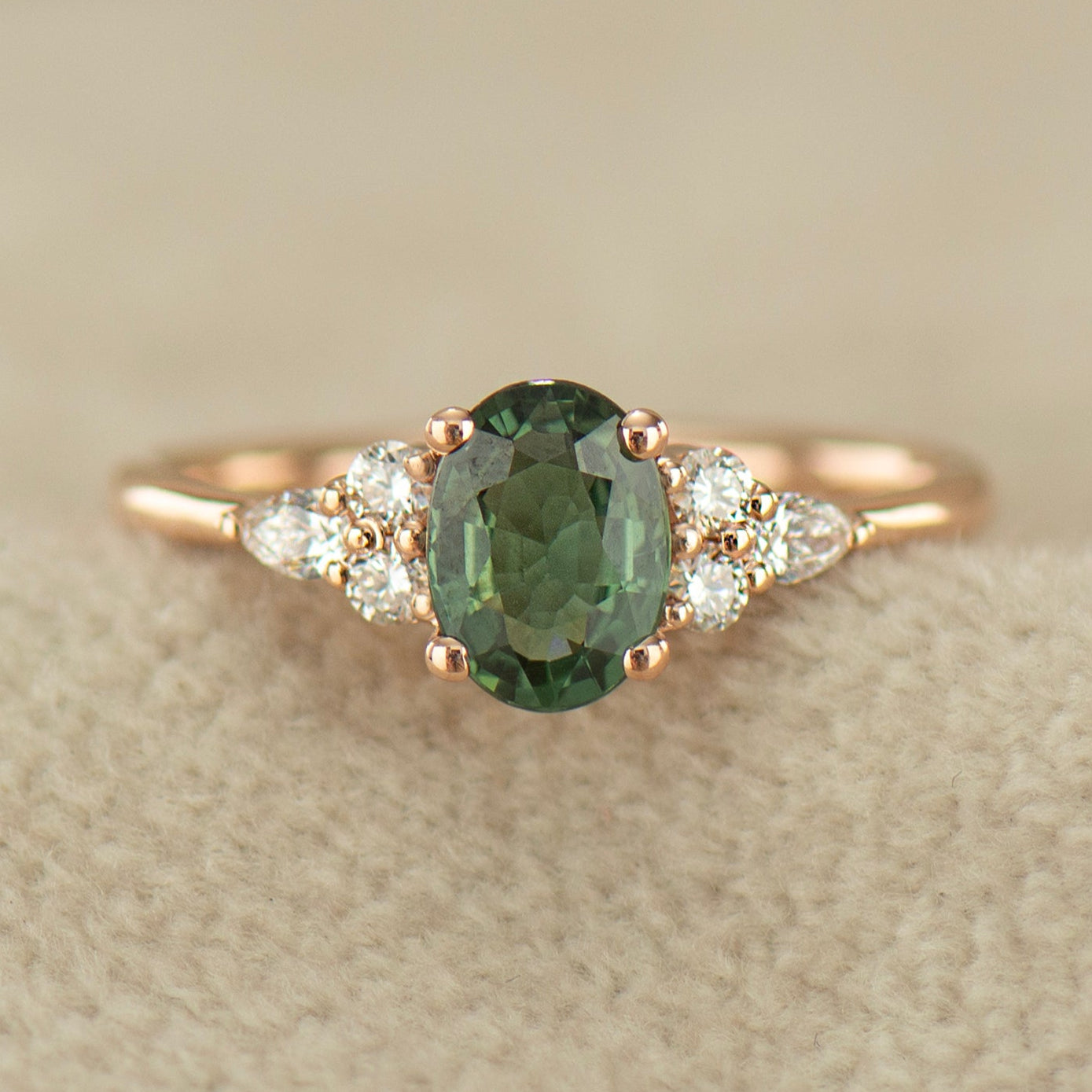 Forest Green Sapphire Engagement Ring