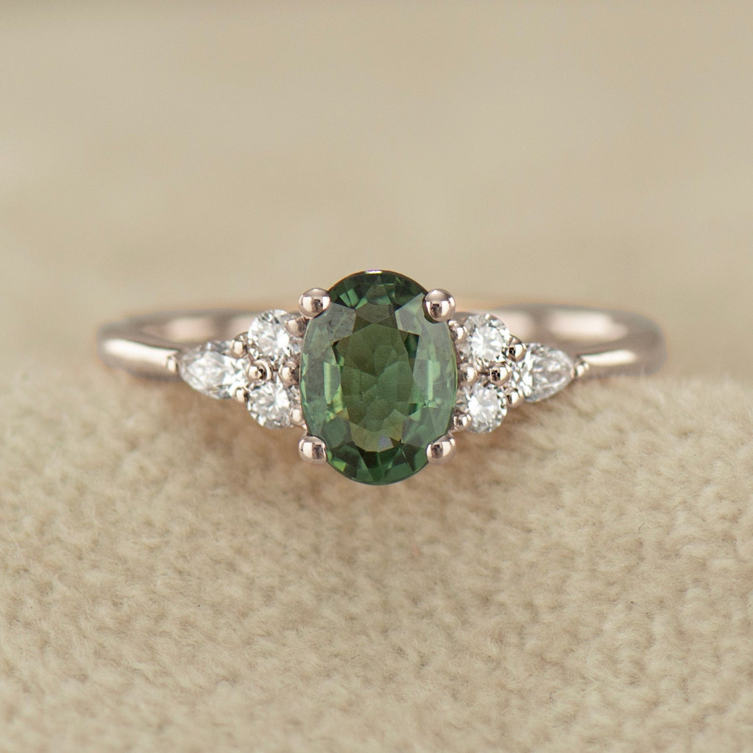 Forest Green Sapphire Engagement Ring