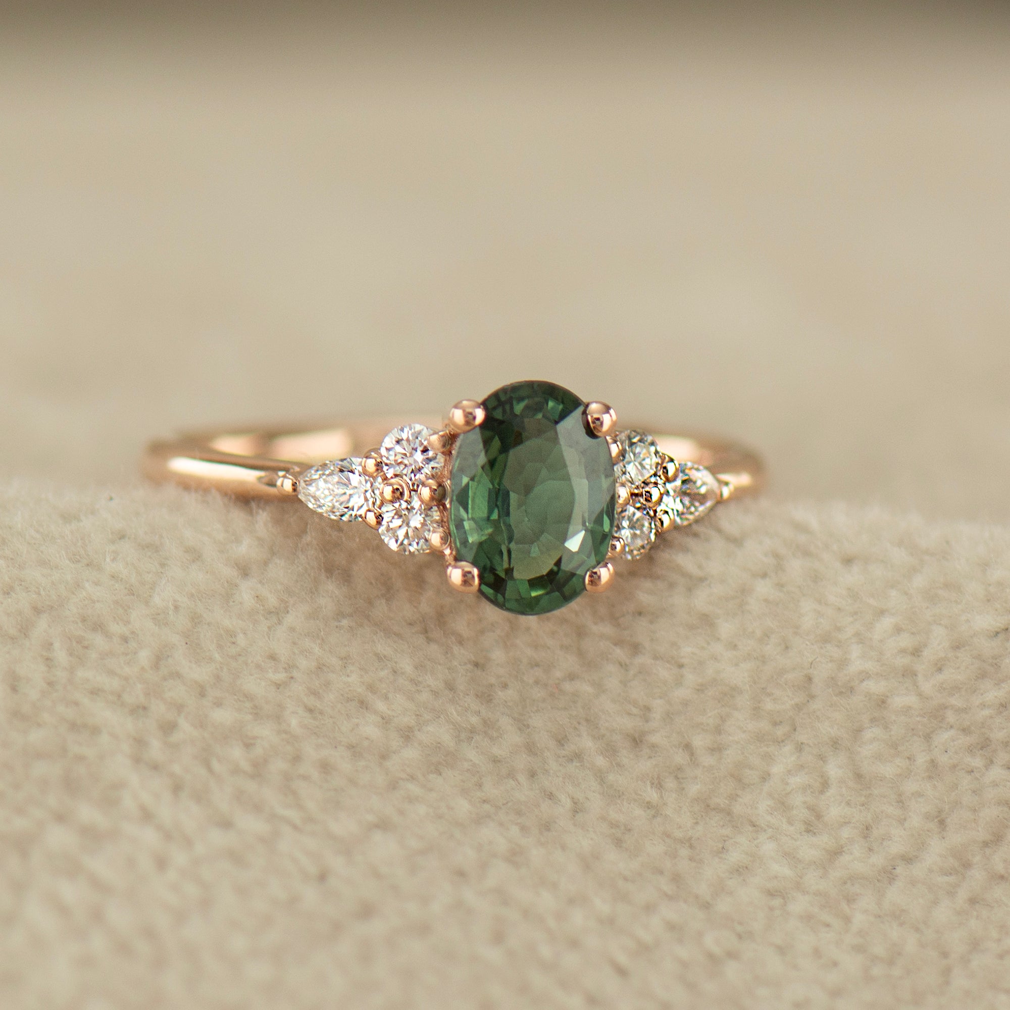 Forest Green Sapphire Engagement Ring