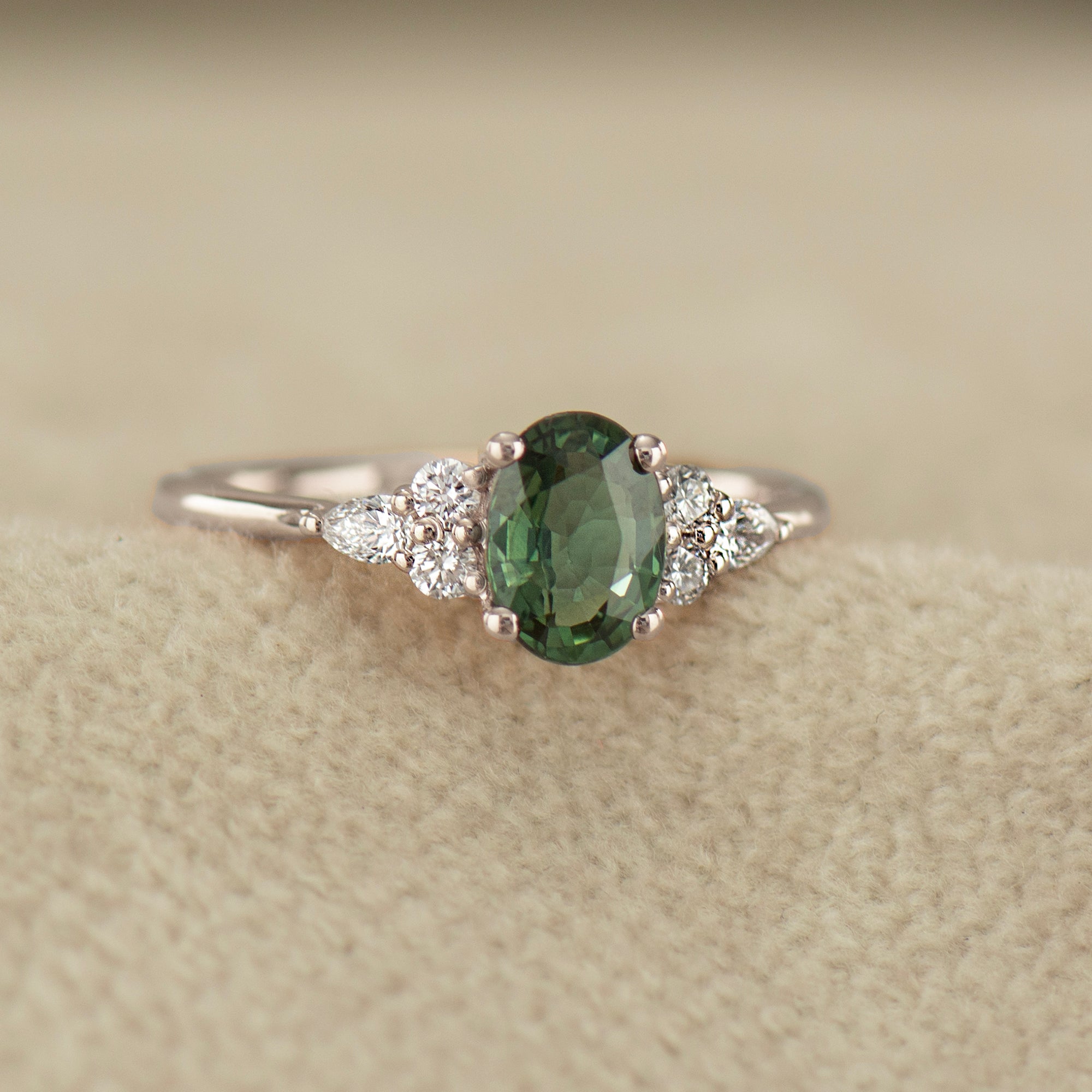 Forest Green Sapphire Engagement Ring