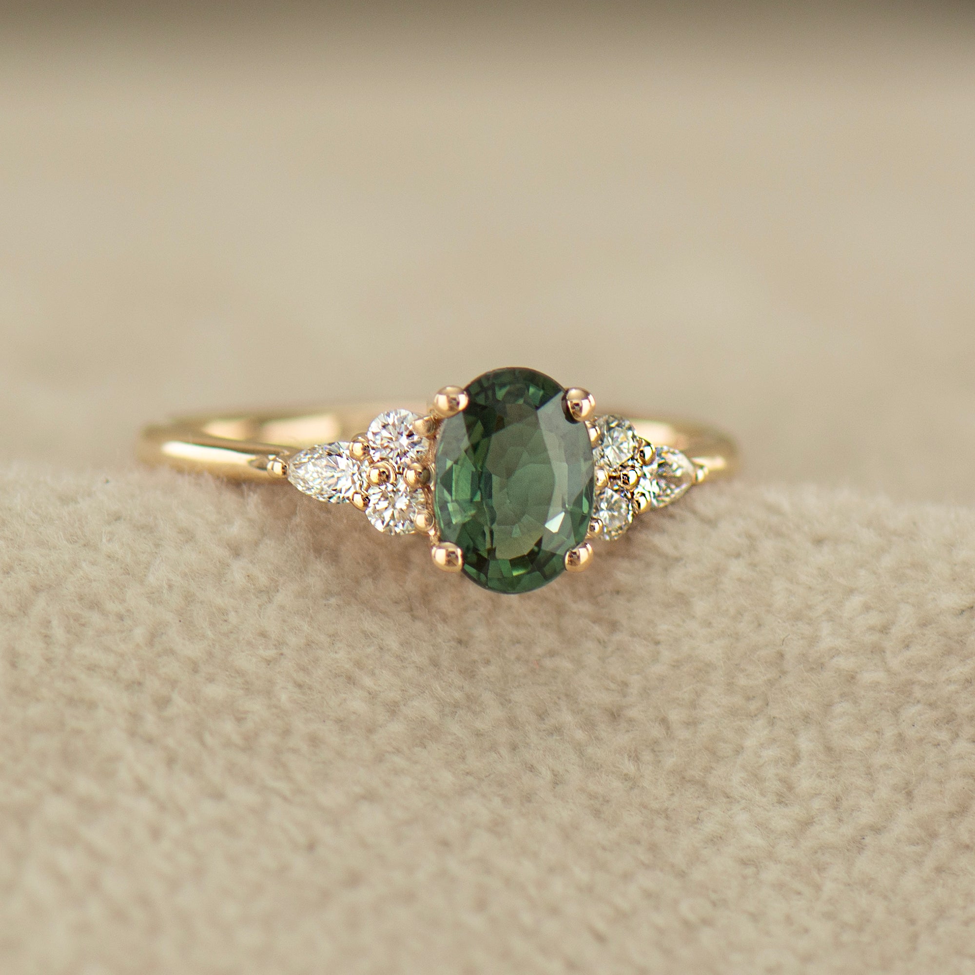 Forest Green Sapphire Engagement Ring