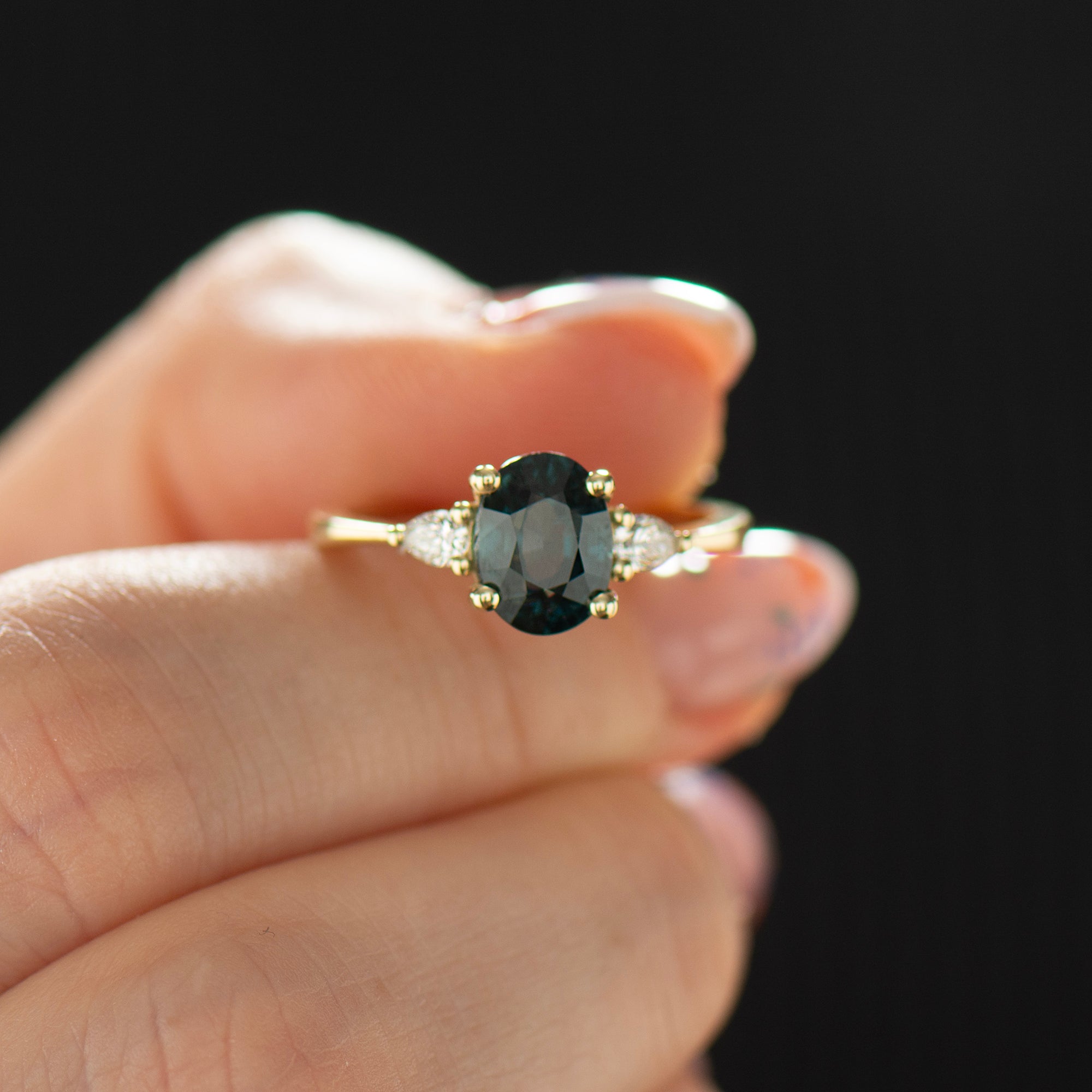 2.13 Carat Dark Teal Sapphire Ring - 14K Yellow Gold