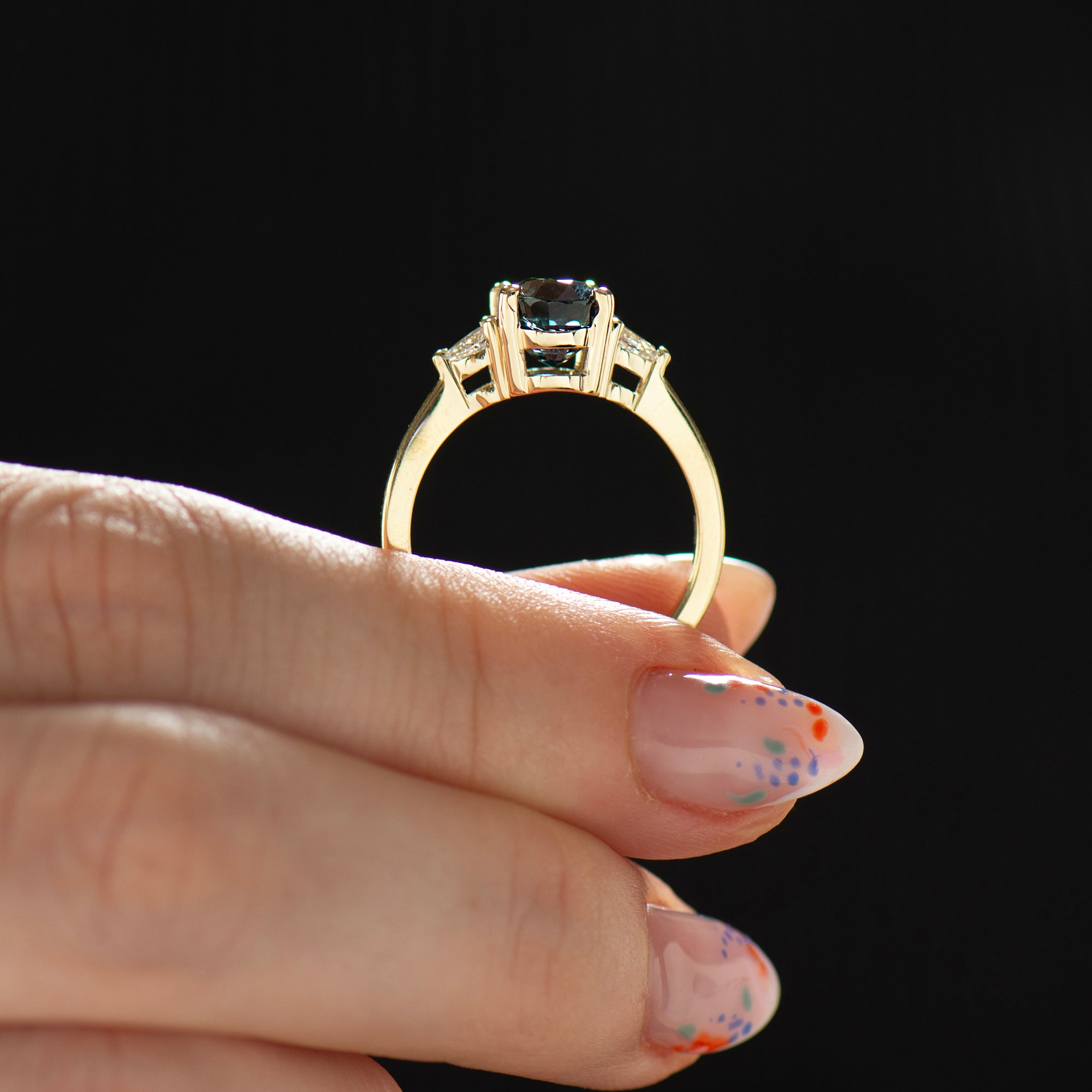 2.13 Carat Dark Teal Sapphire Ring - 14K Yellow Gold