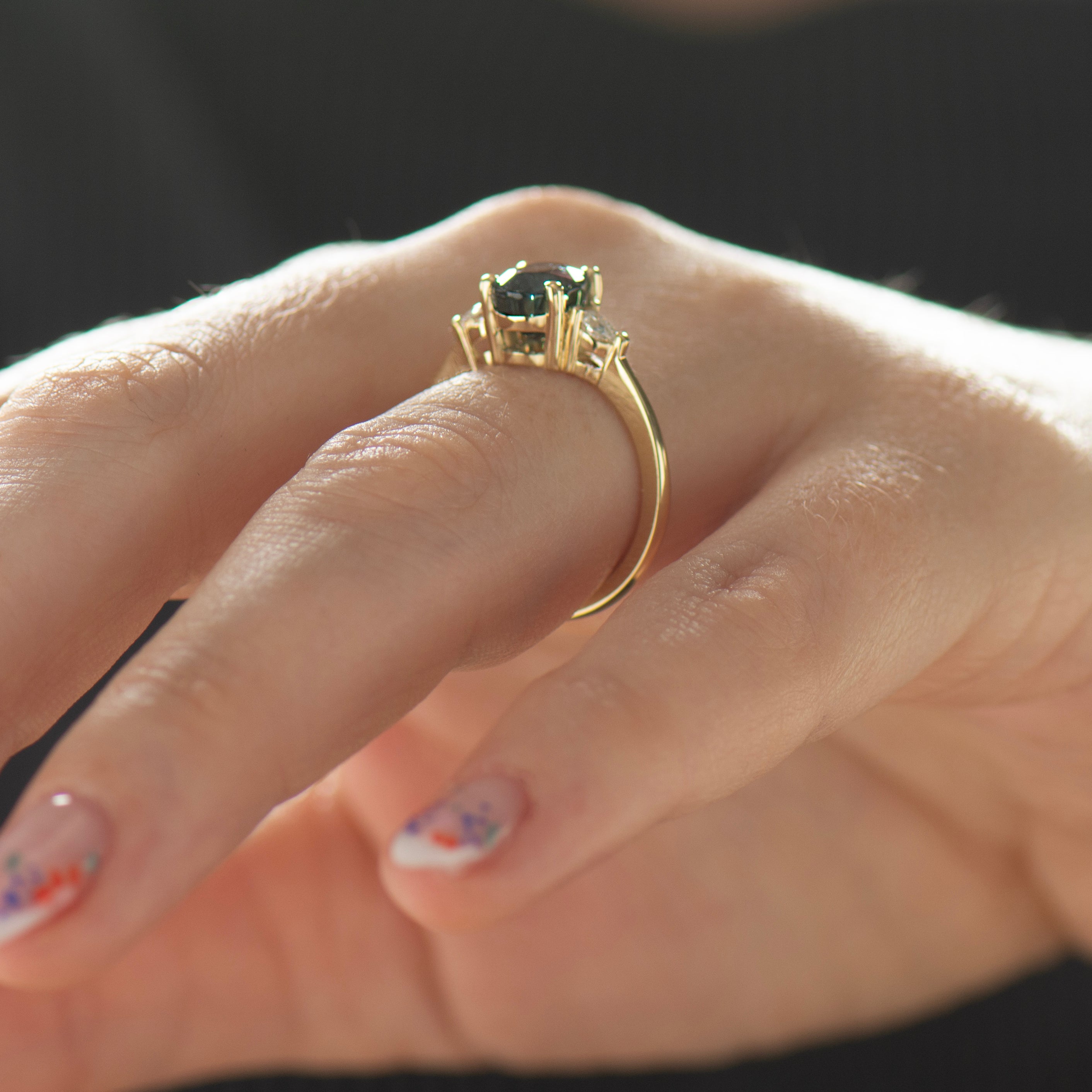 2.13 Carat Dark Teal Sapphire Ring - 14K Yellow Gold