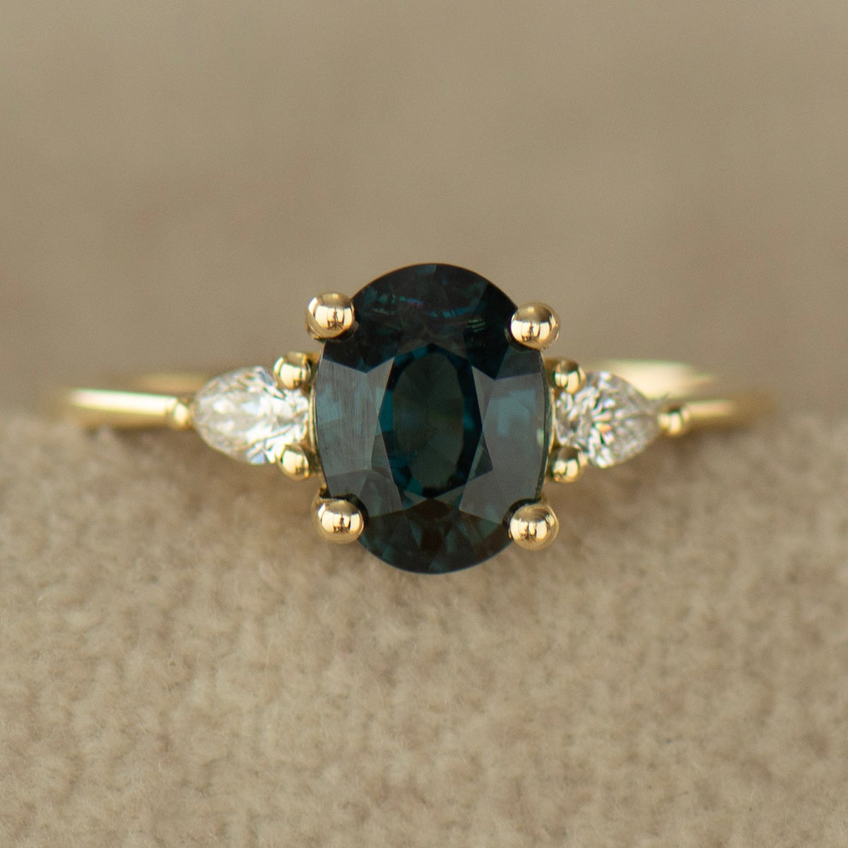 2.13 Carat Dark Teal Sapphire Ring - 14K Yellow Gold