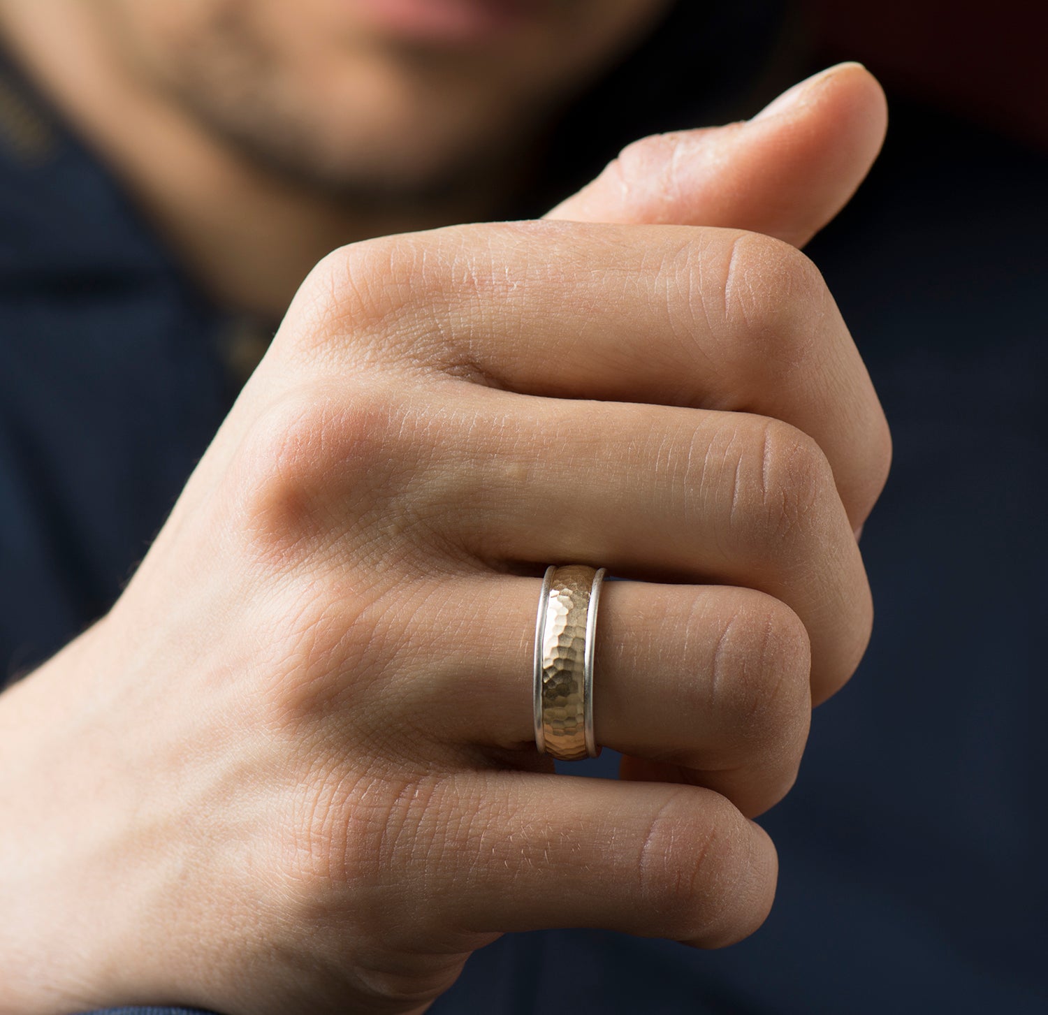 7mm Hammered Two Toned Wedding Band