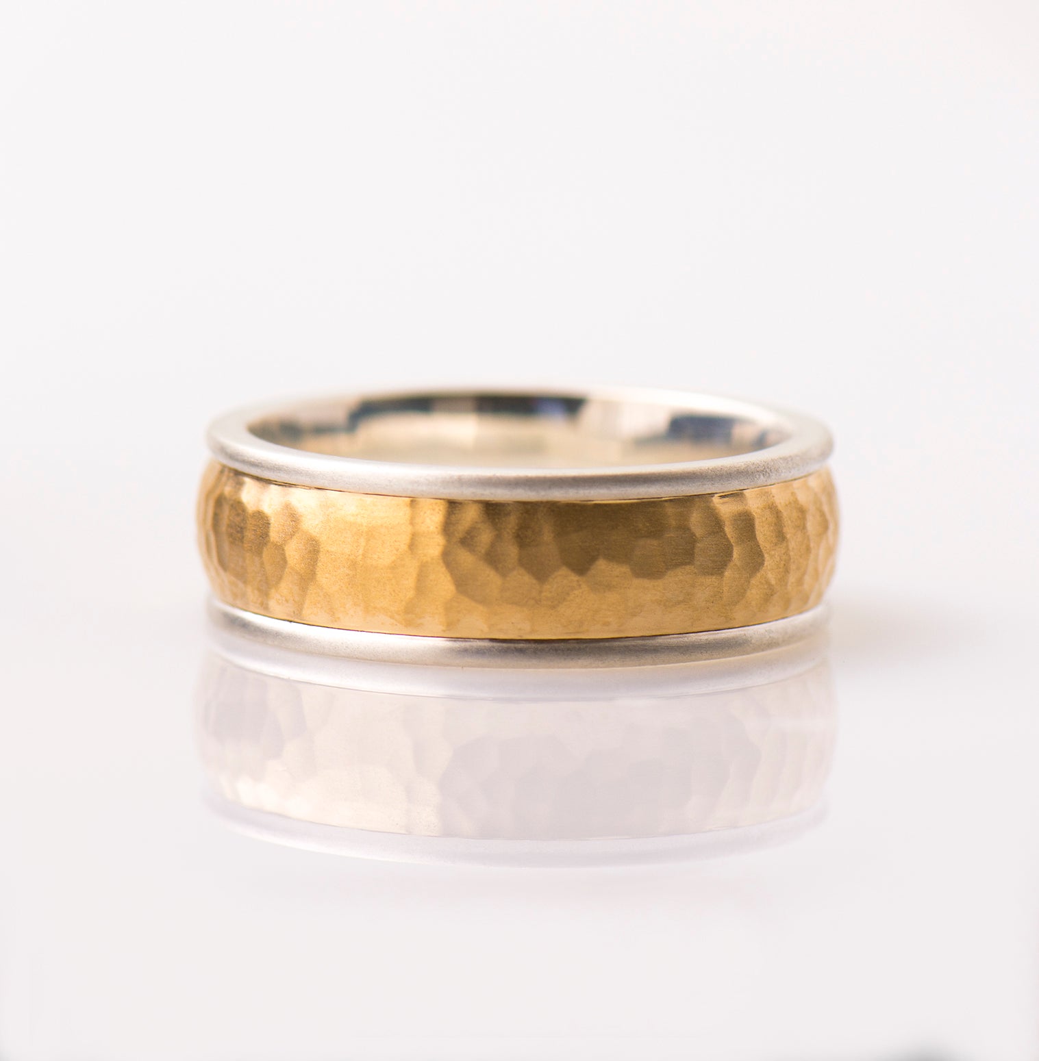 7mm Hammered Two Toned Wedding Band