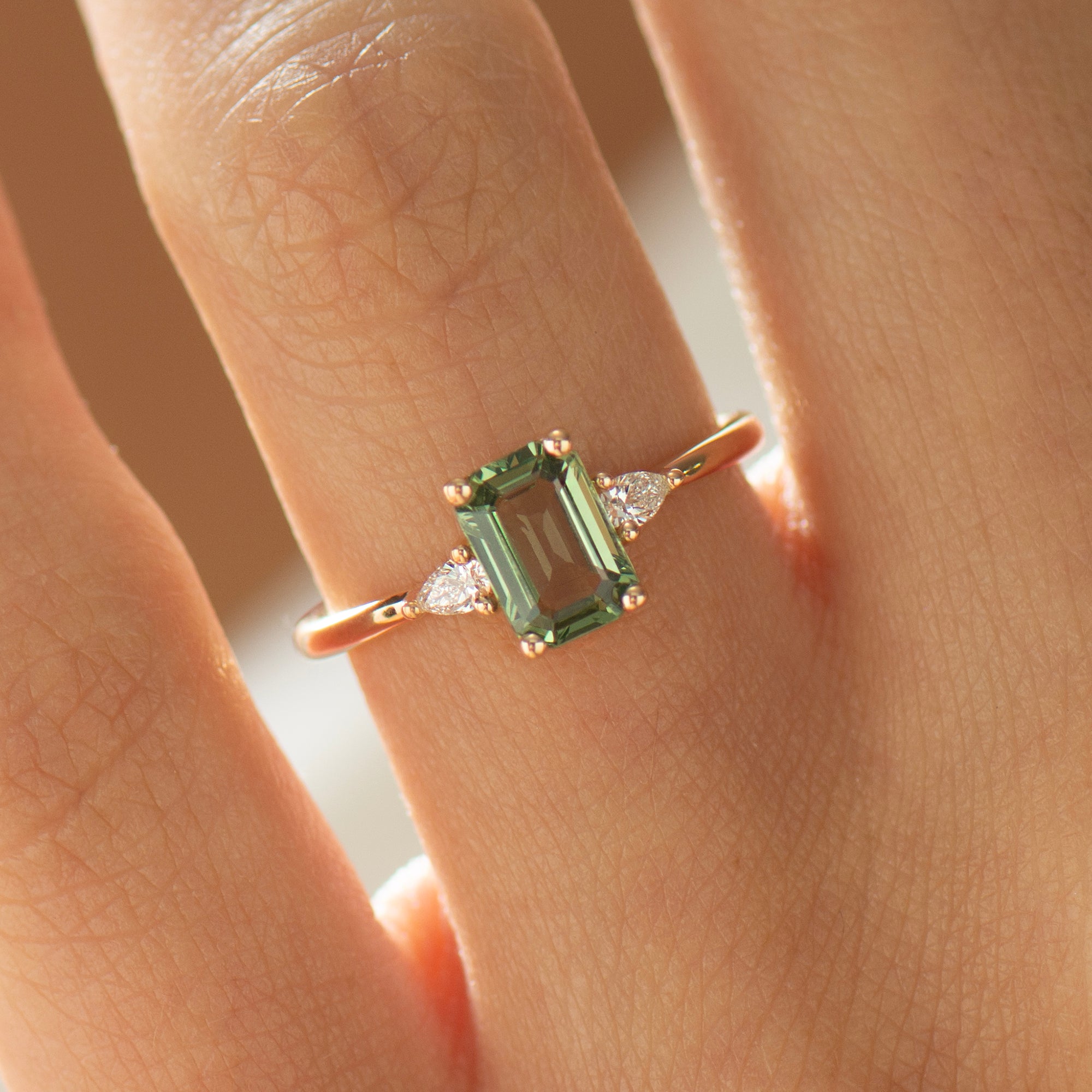 Green Sapphire Engagement Ring - Emerald