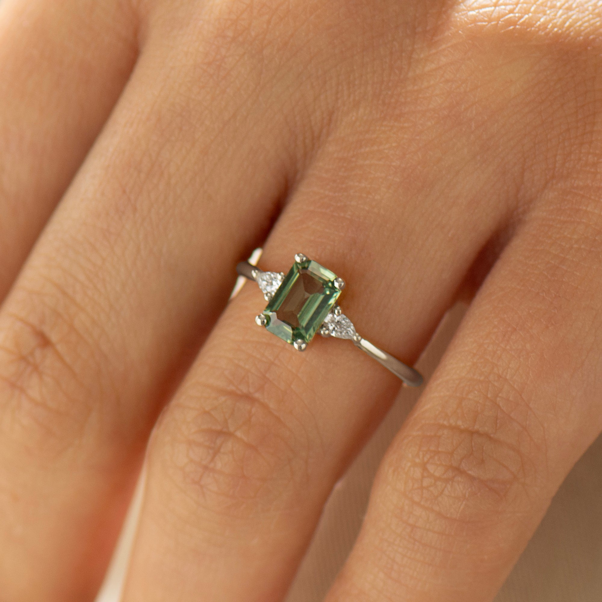 Green Sapphire Engagement Ring - Emerald