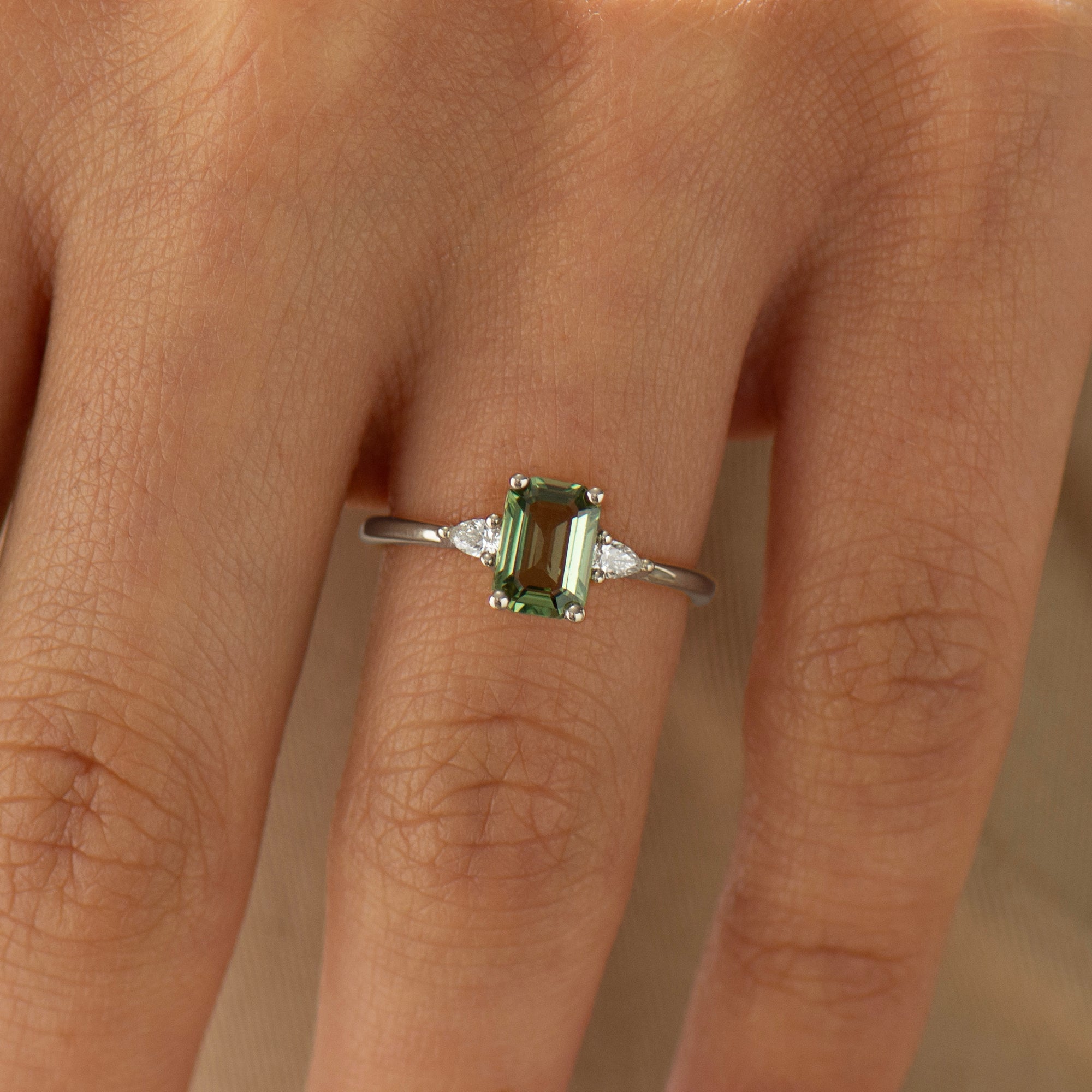 Green Sapphire Engagement Ring - Emerald