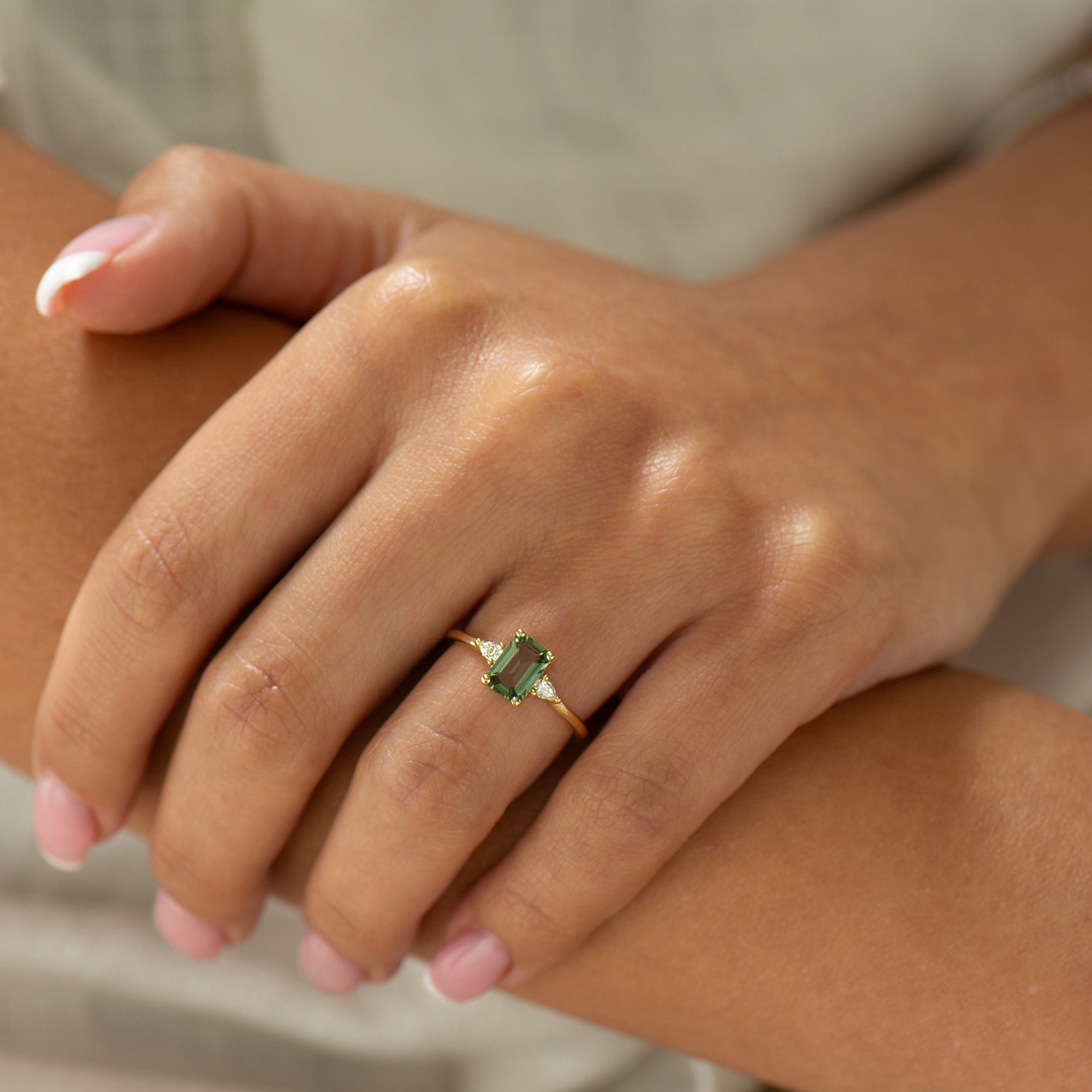 Green Sapphire Engagement Ring - Emerald