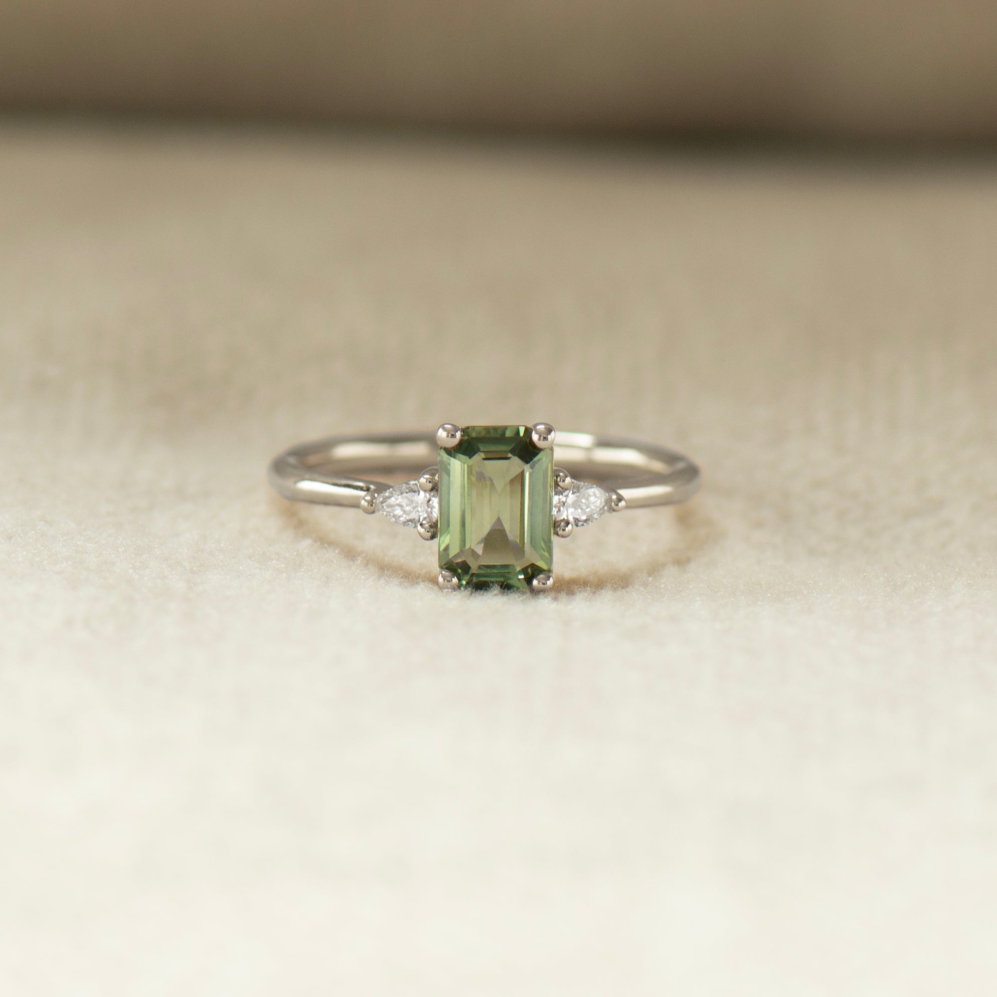 Green Sapphire Engagement Ring - Emerald