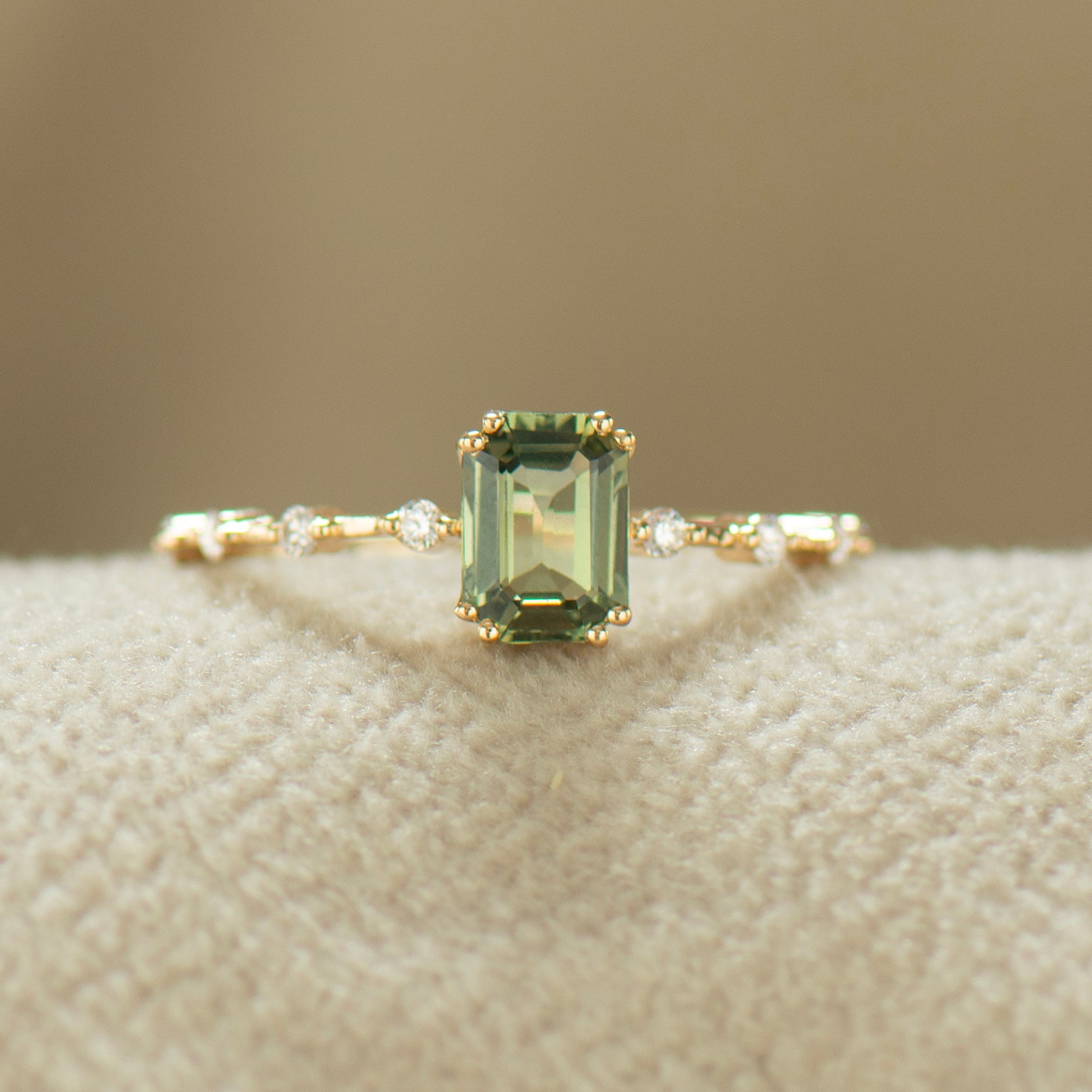 Unique Green Sapphire Engagement Ring - Emerald