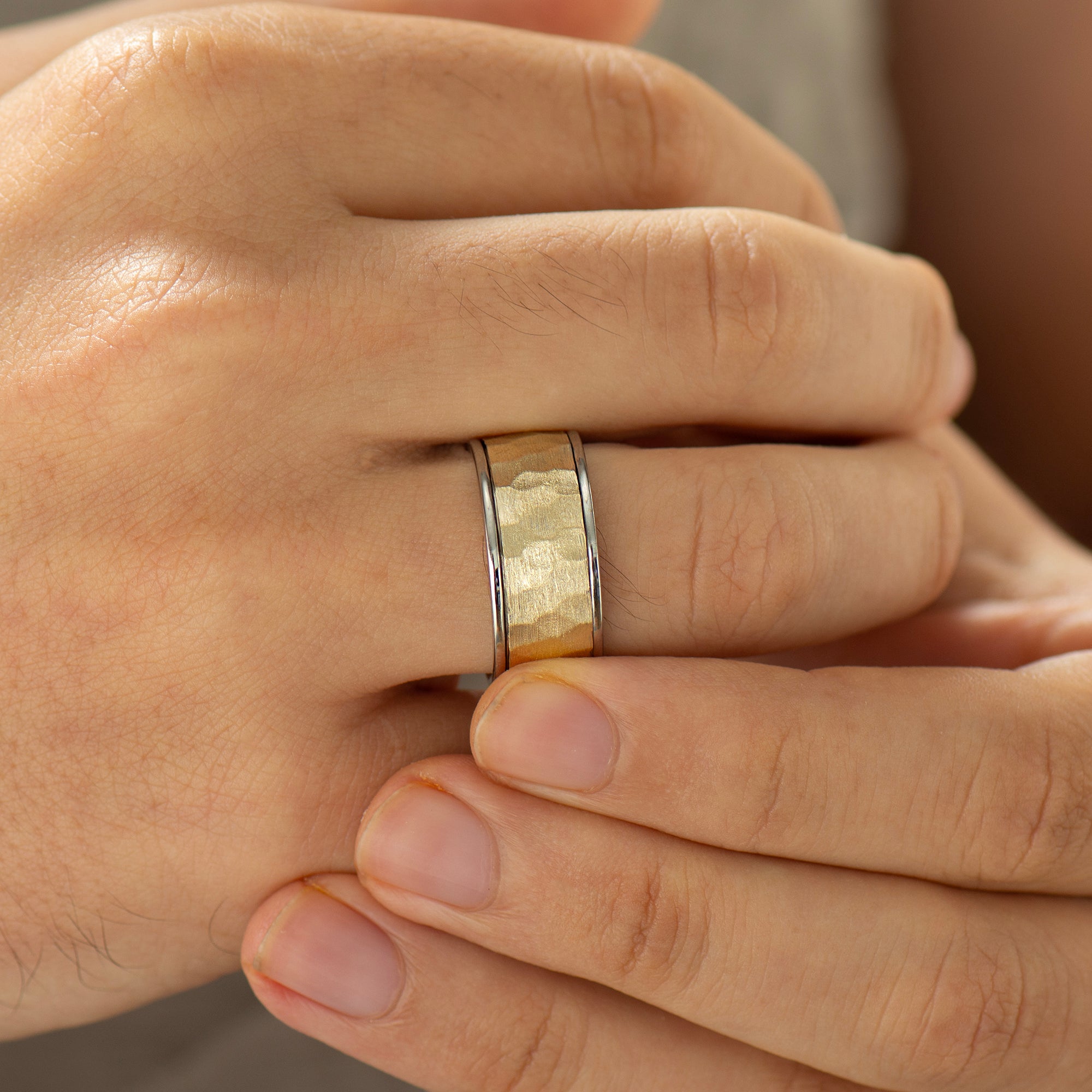 10MM Wide Hammered Men's Ring