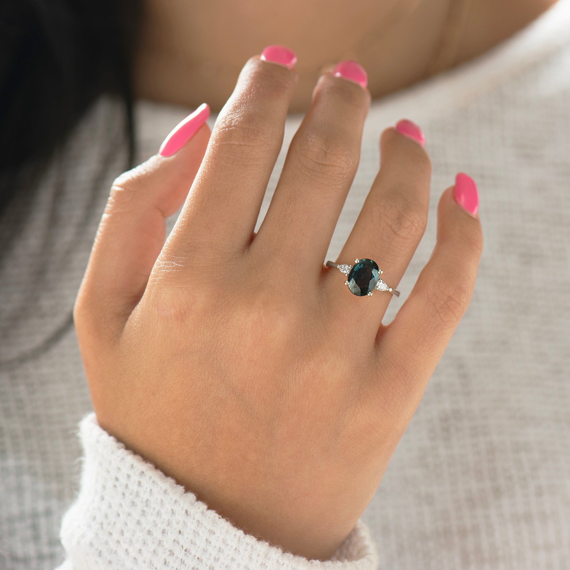 Dark Teal Sapphire Engagement Ring