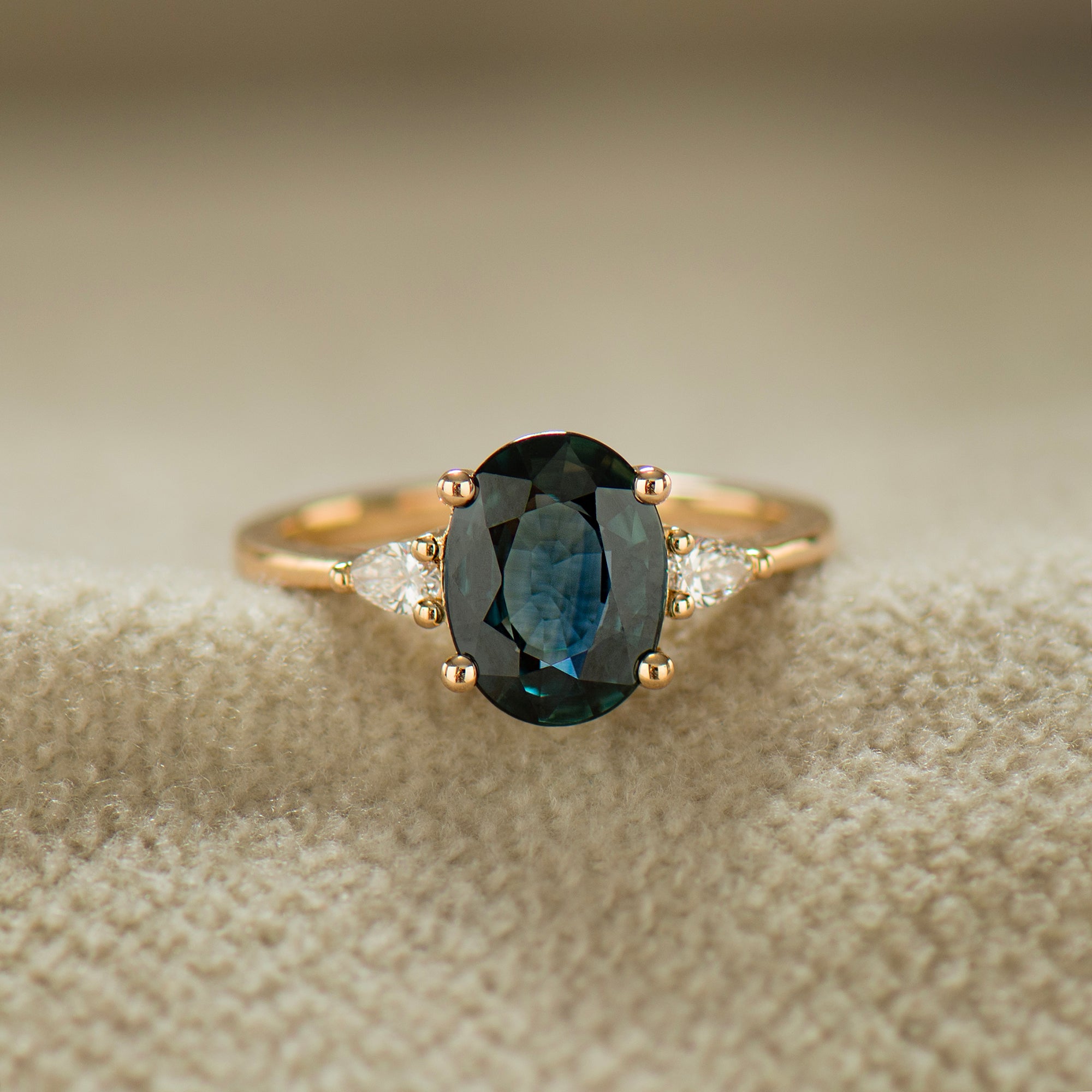 Dark Teal Sapphire Engagement Ring