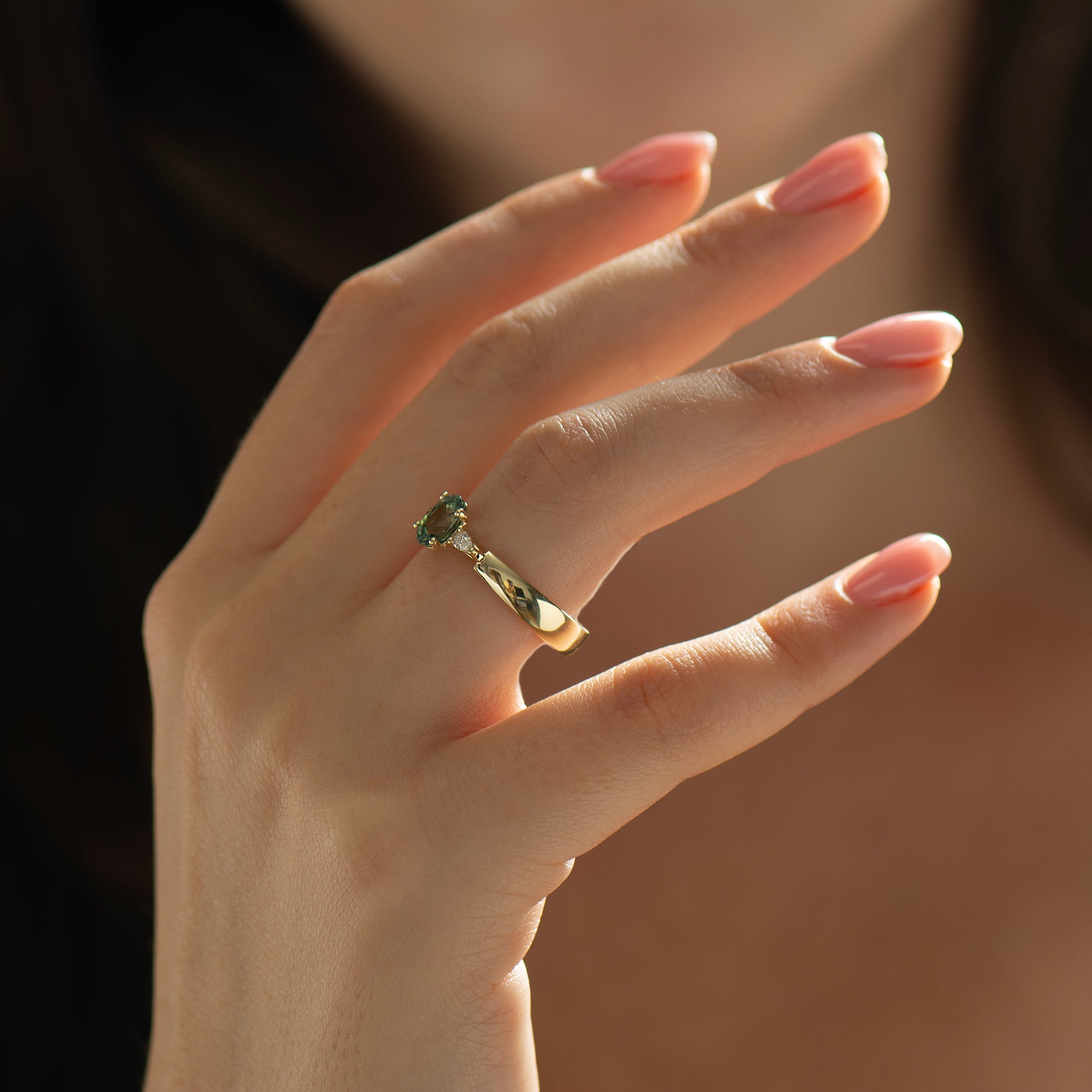 Wide Band Floating Sapphire Ring - Oval