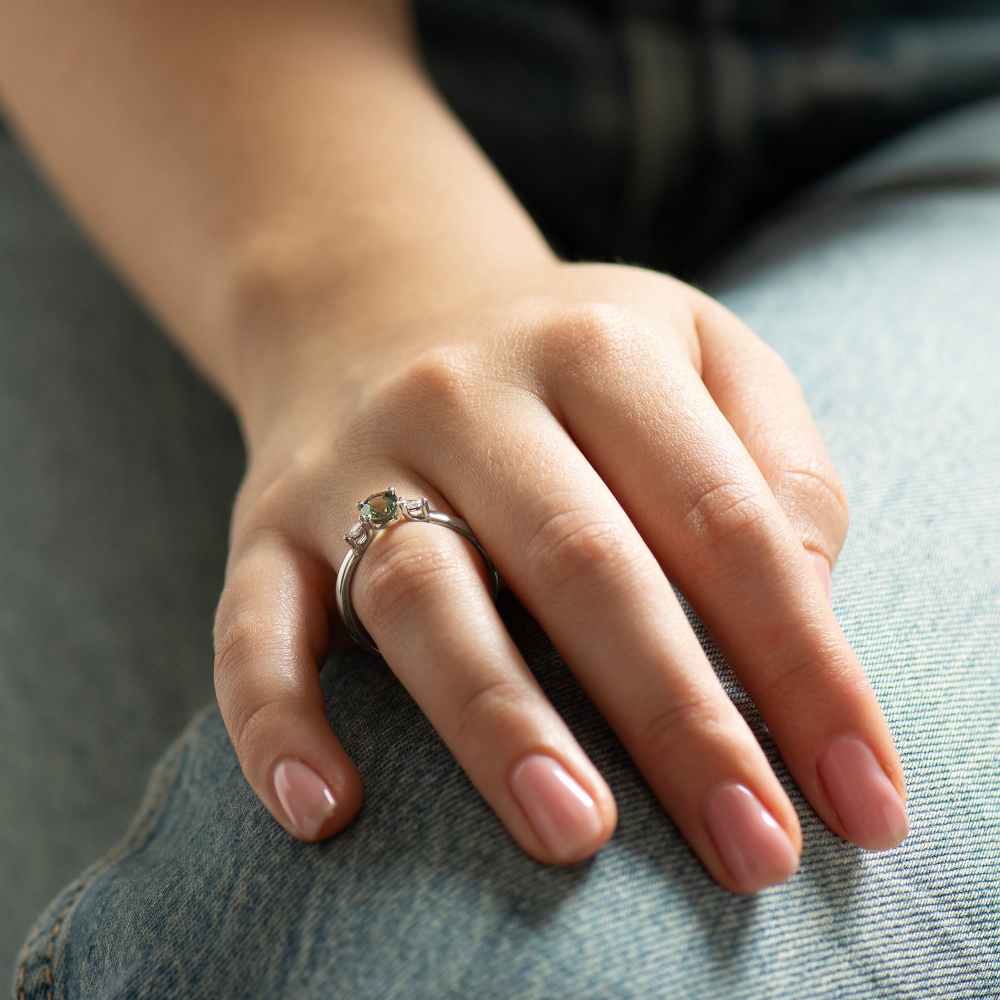 Wide Band Floating Sapphire Ring - Oval