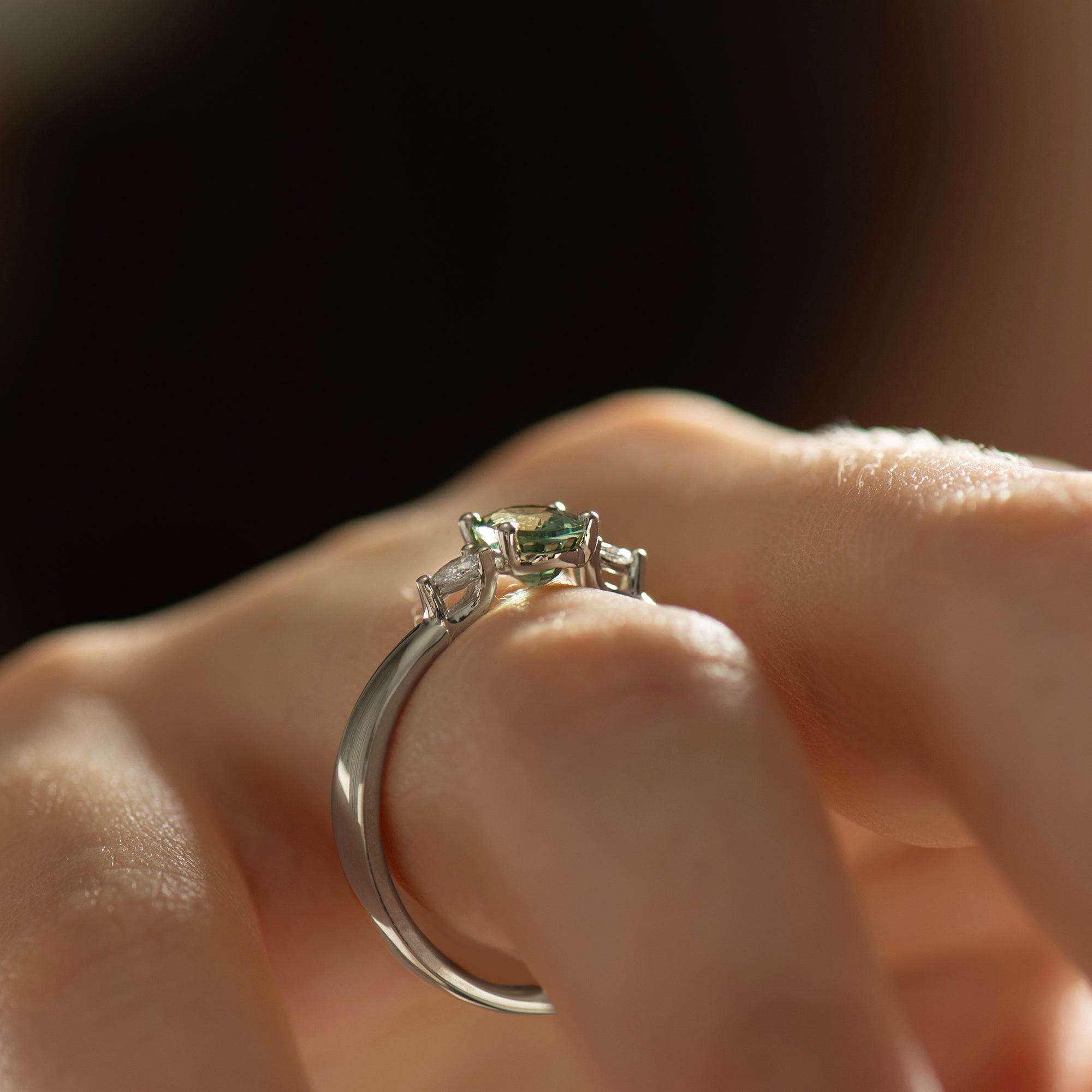 Wide Band Floating Sapphire Ring - Oval