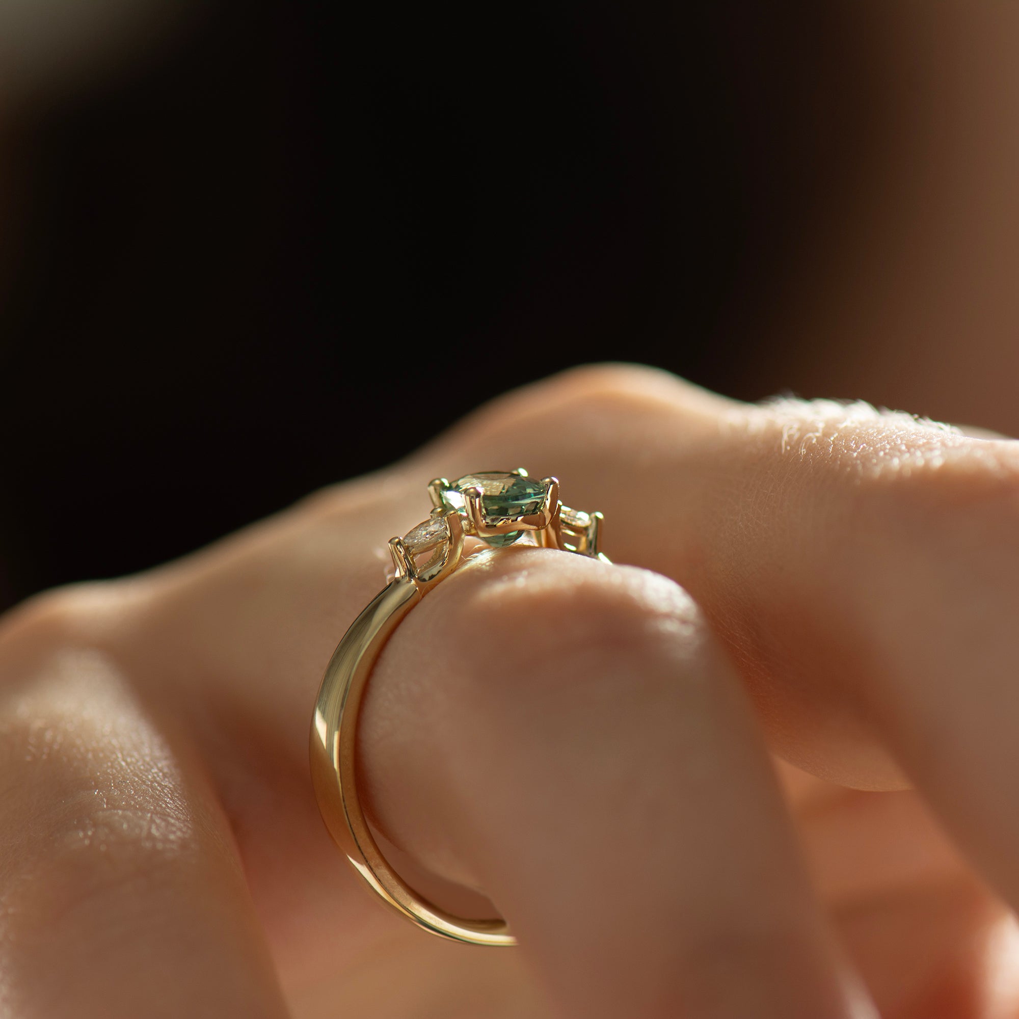 Wide Band Floating Sapphire Ring - Oval