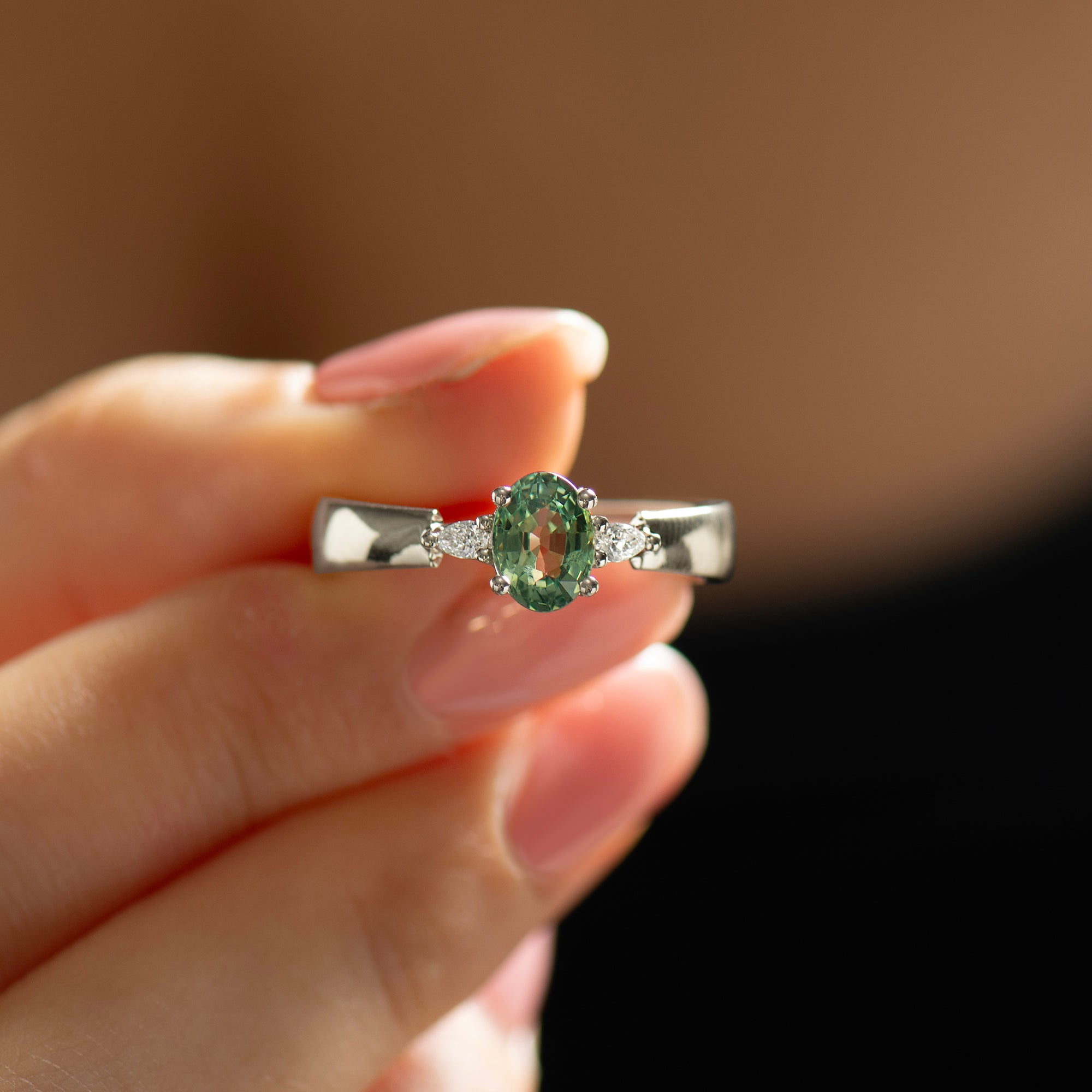 Wide Band Floating Sapphire Ring - Oval