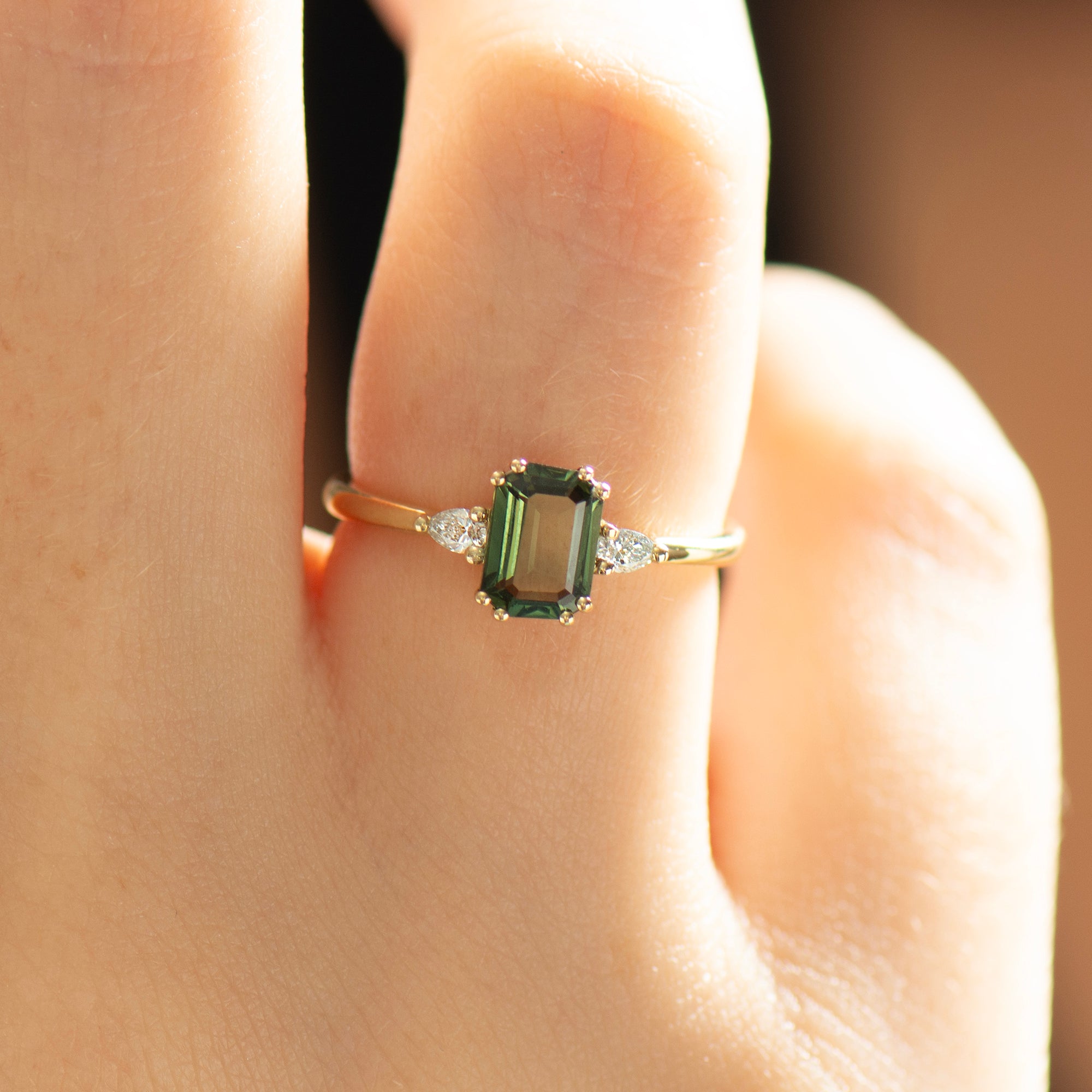 Double Prong Emerald Green Sapphire Ring