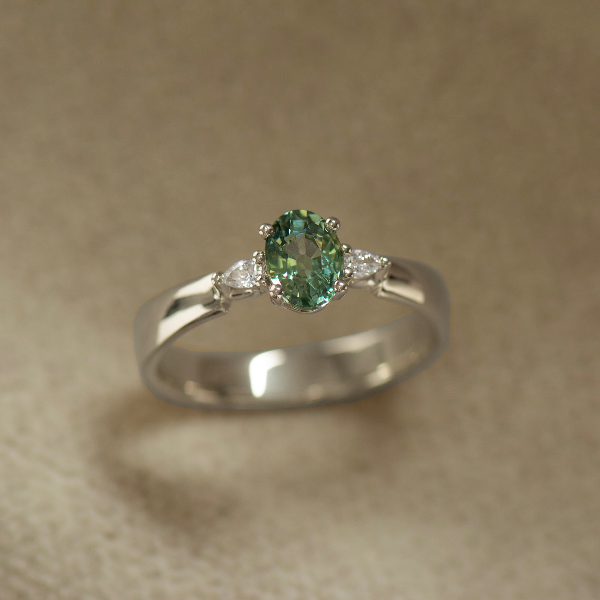 Wide Band Floating Sapphire Ring - Oval