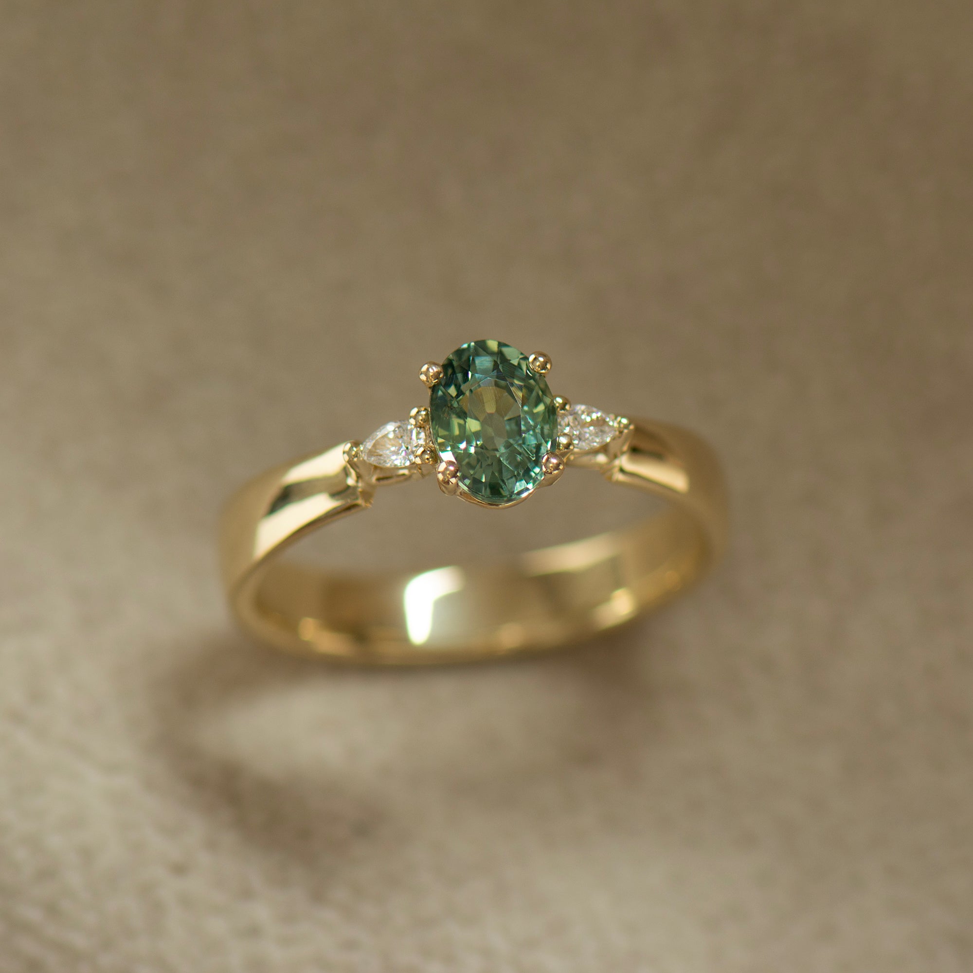 Wide Band Floating Sapphire Ring - Oval