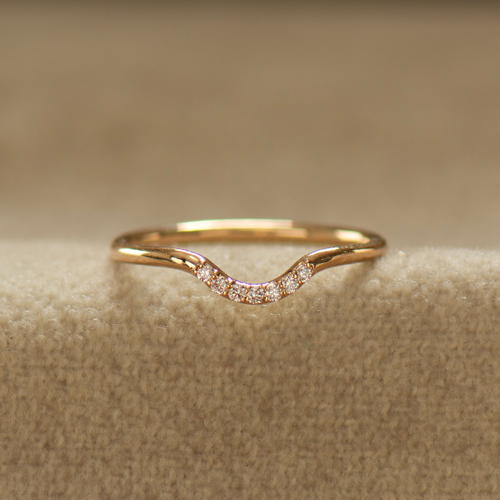 Curved Matching Seven Diamonds Wedding Ring