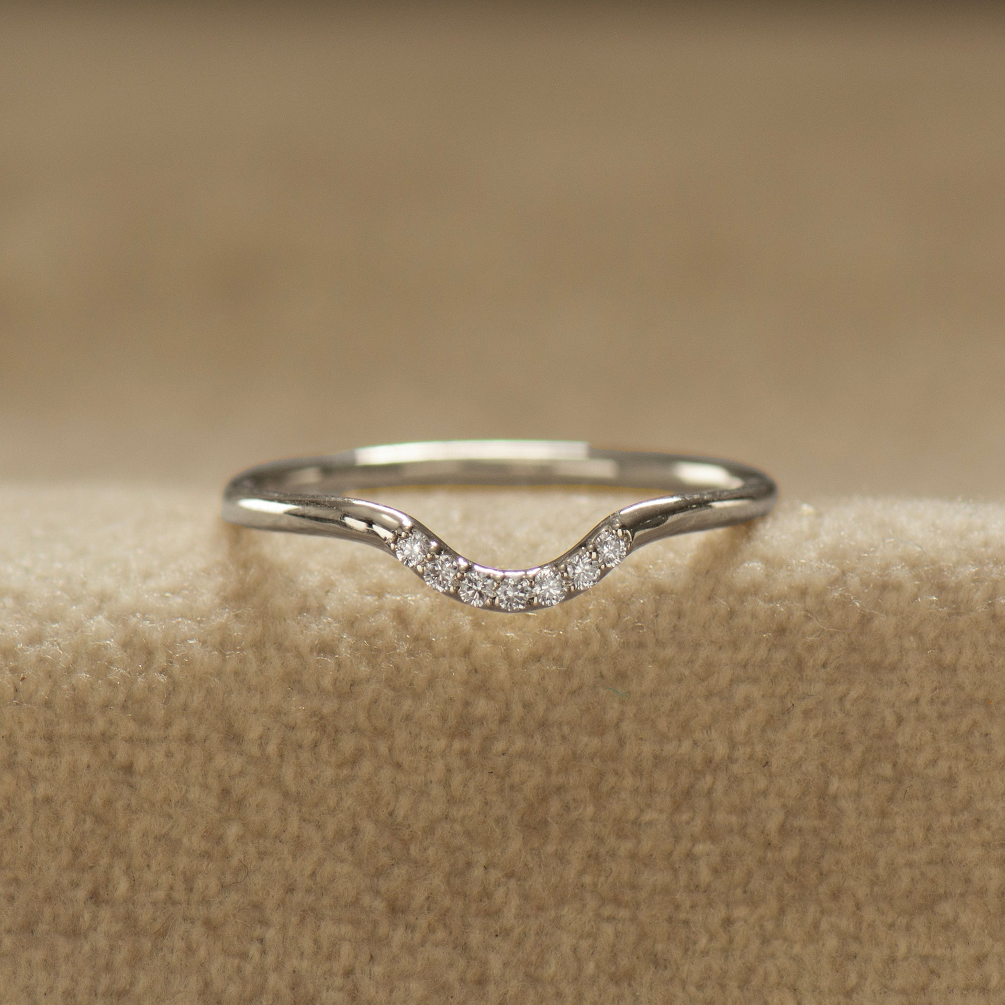 Curved Matching Seven Diamonds Wedding Ring