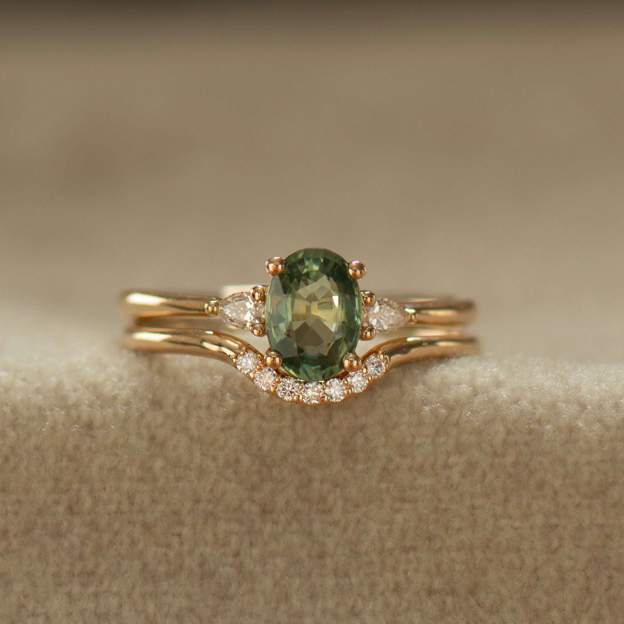 Curved Matching Seven Diamonds Wedding Ring