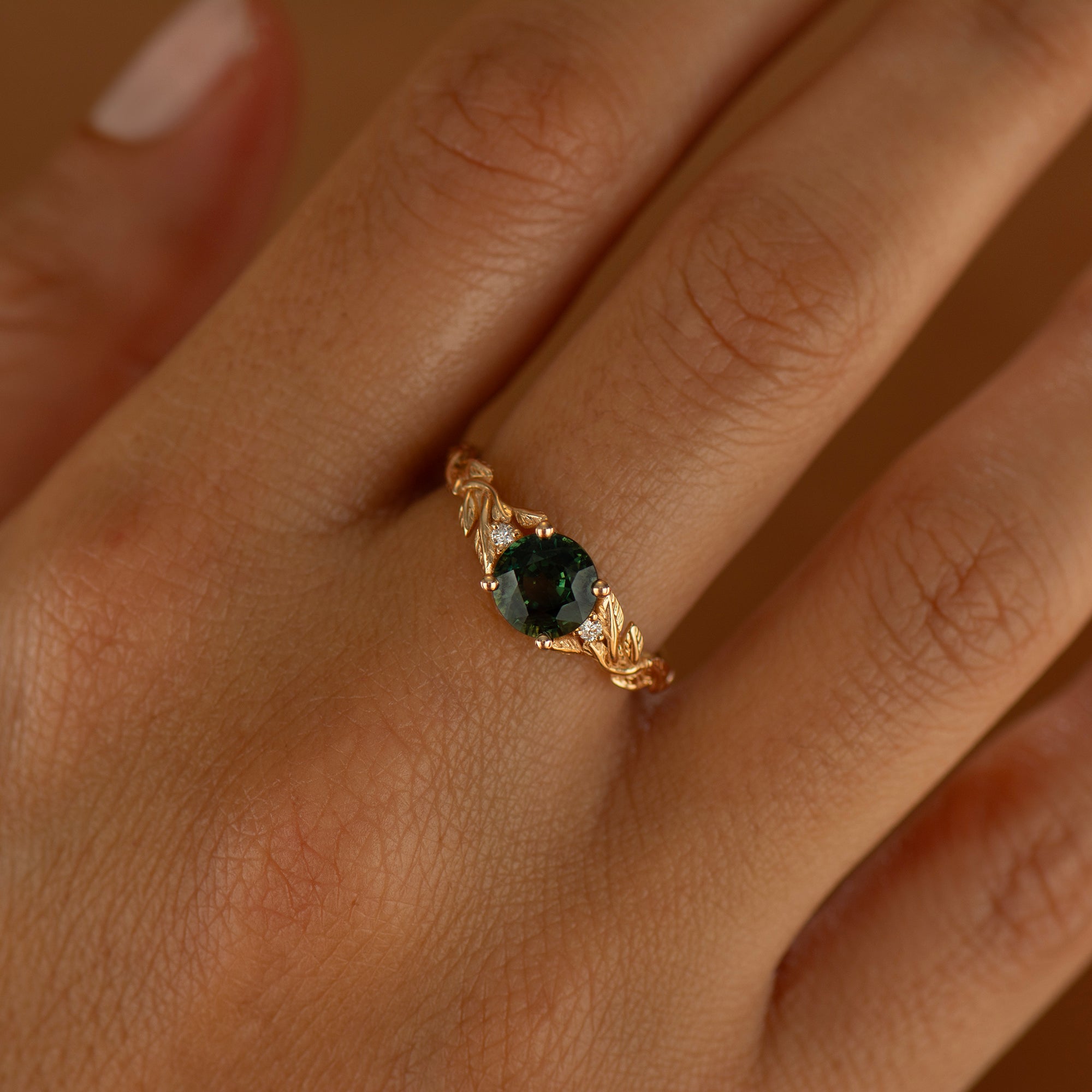 Leaves Sapphire Engagement Ring