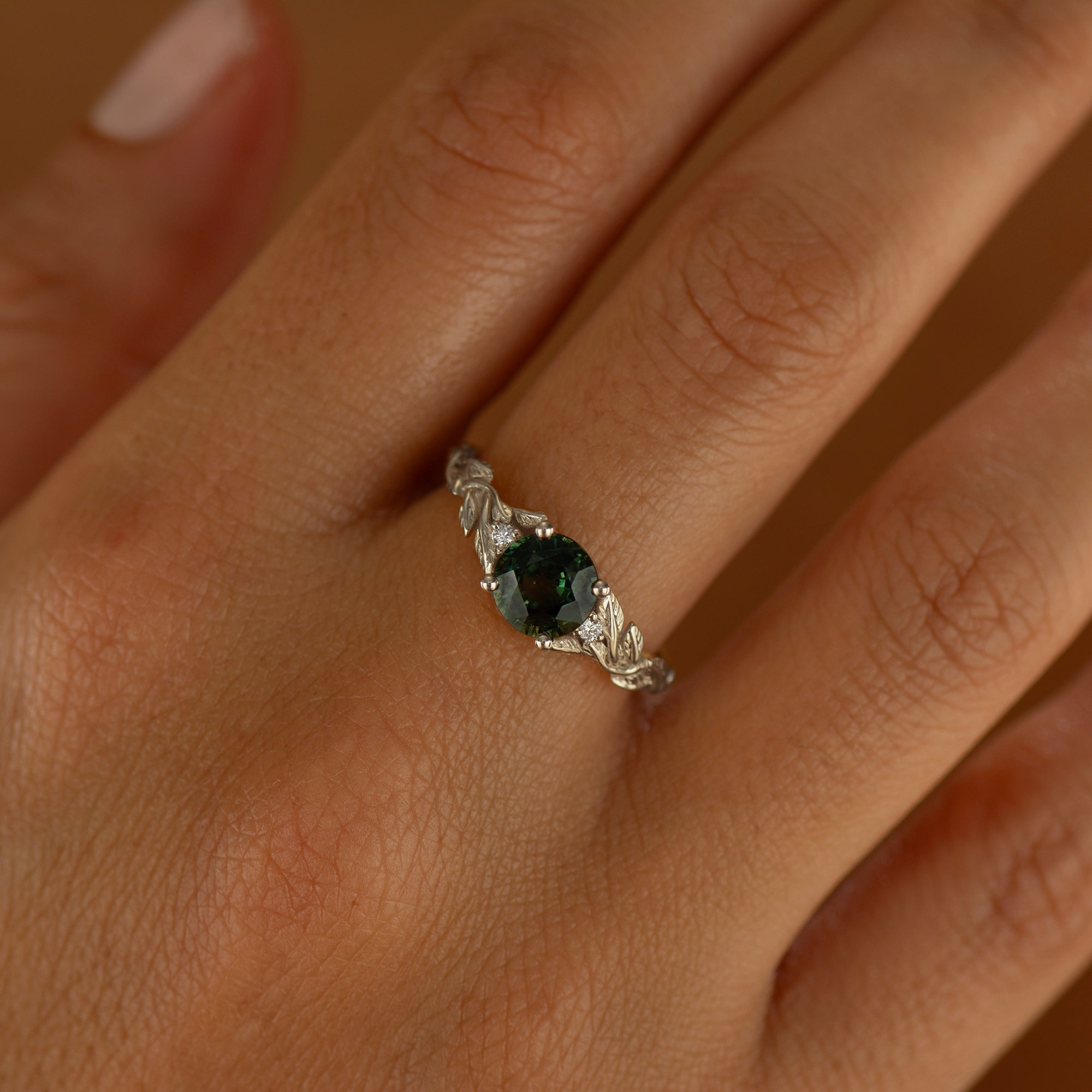 Leaves Sapphire Engagement Ring