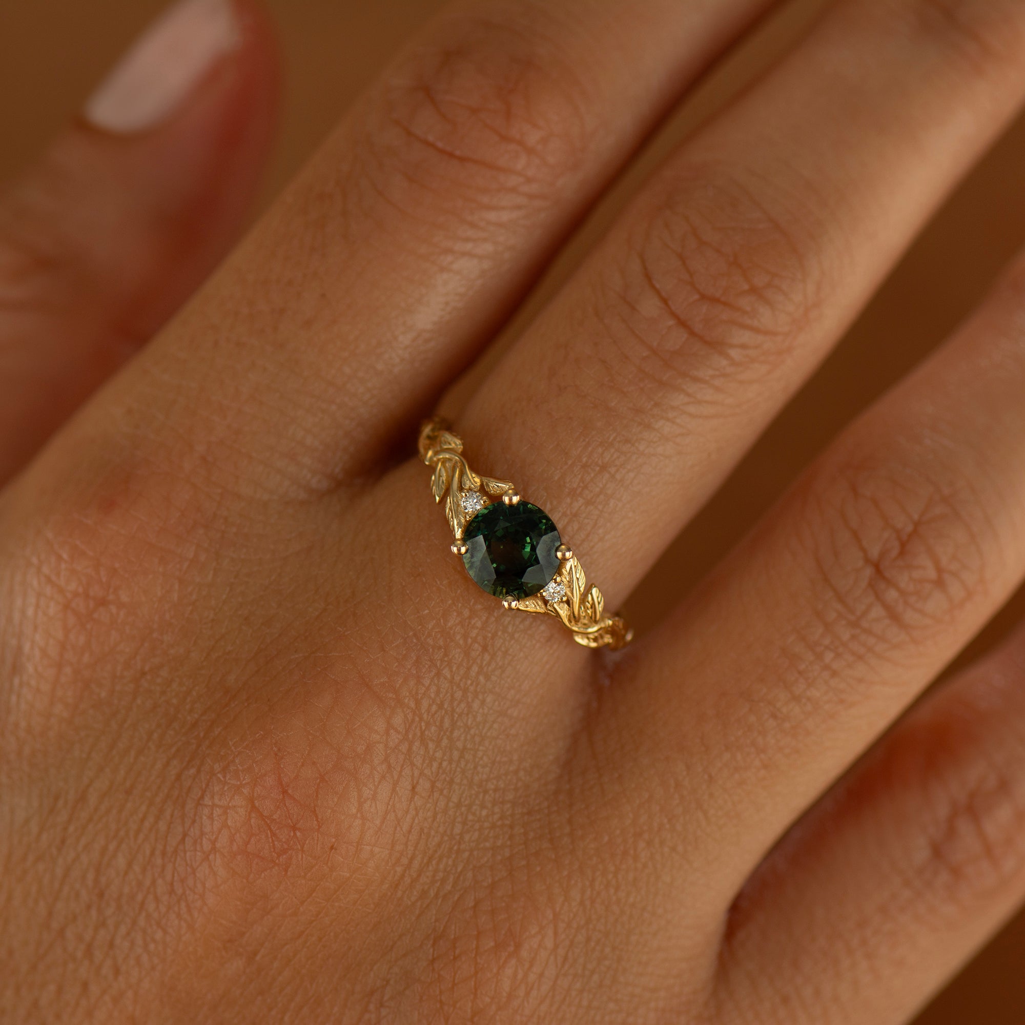 Leaves Sapphire Engagement Ring