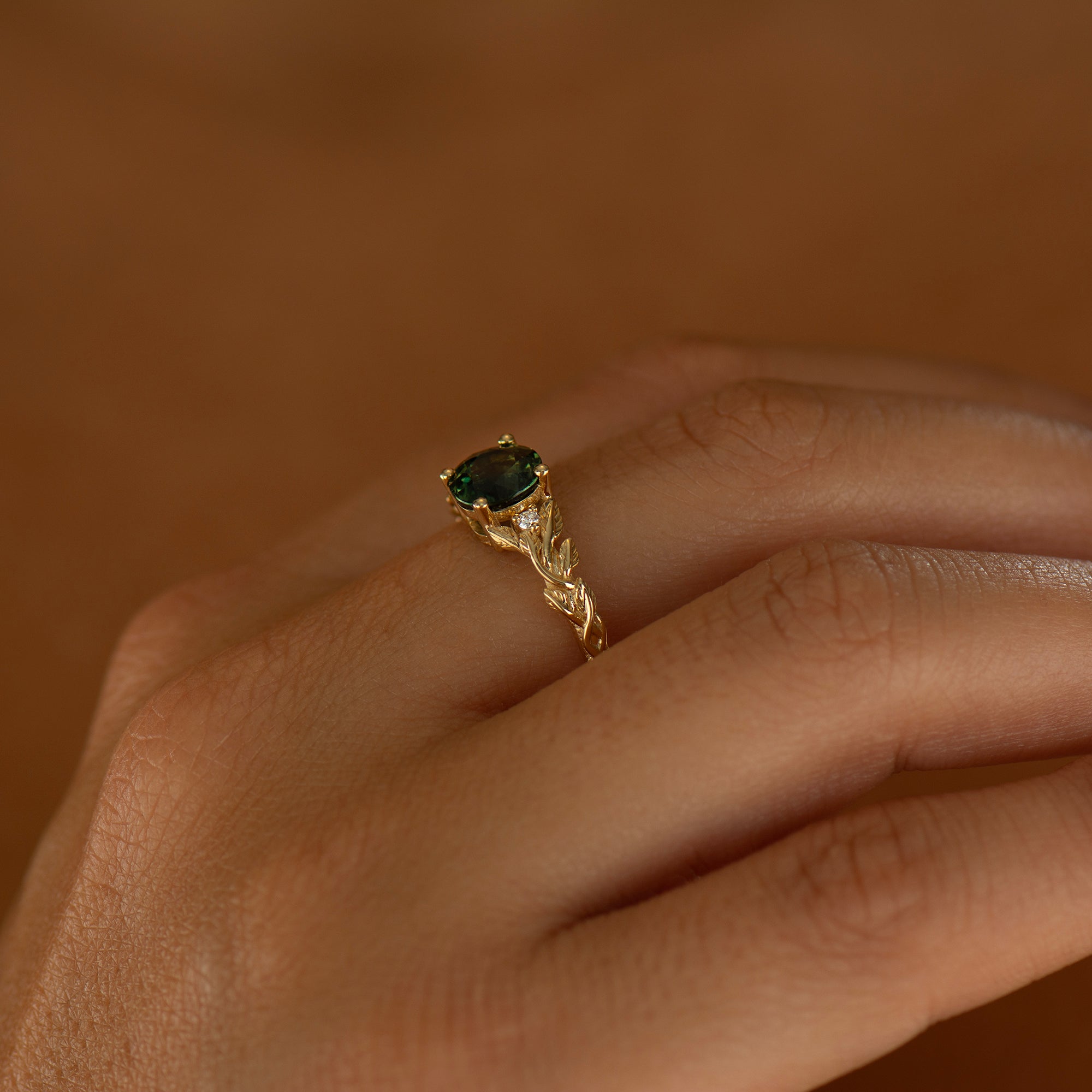 Leaves Sapphire Engagement Ring