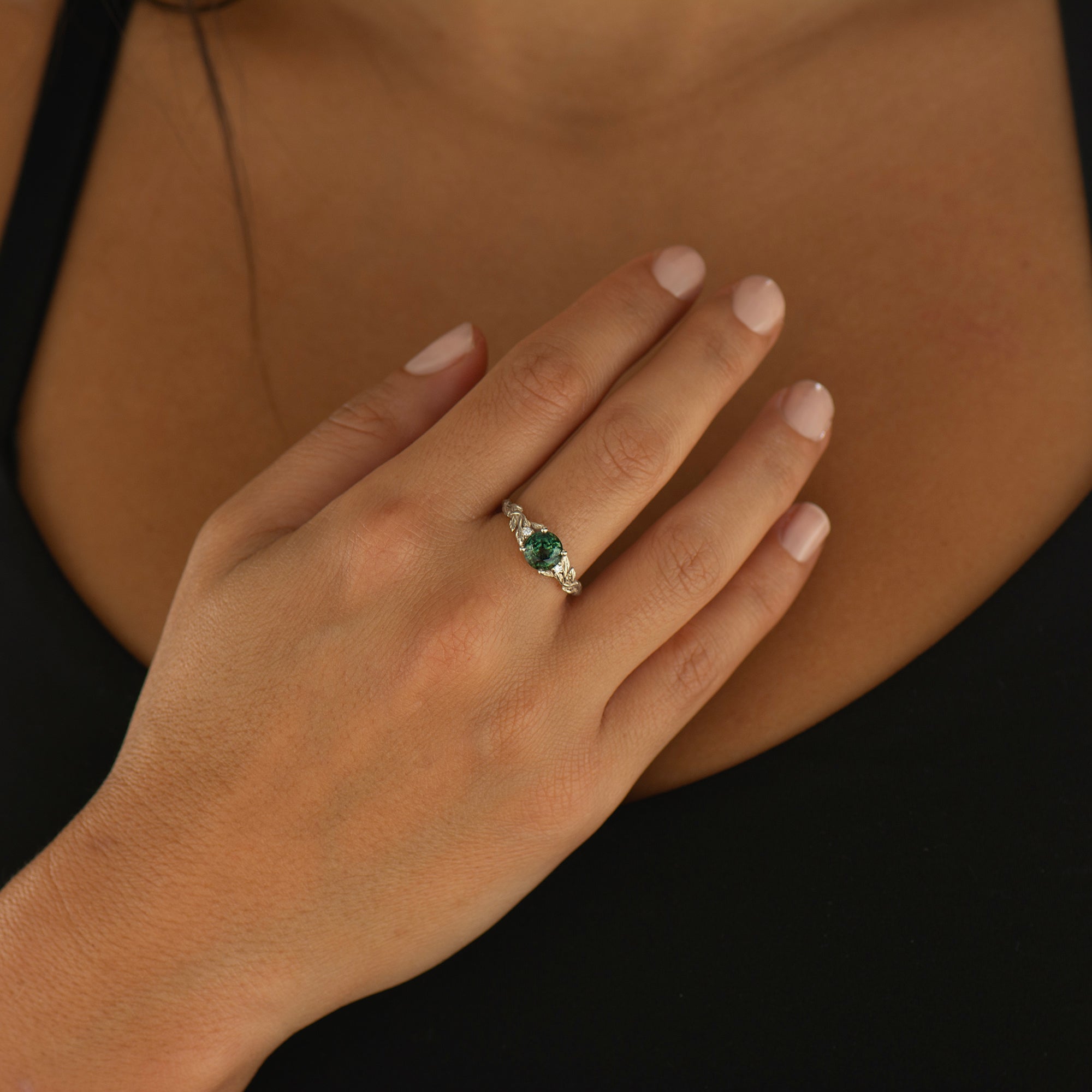 Leaves Sapphire Engagement Ring